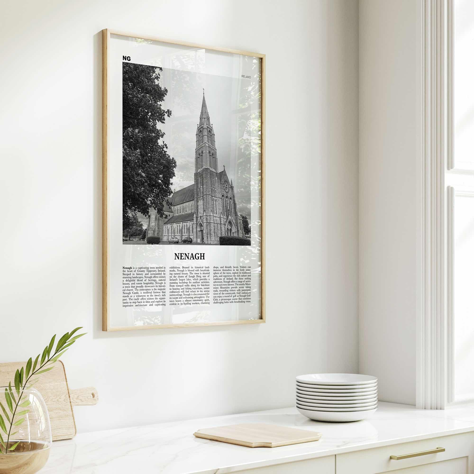 Nenagh Print Black and White, Nenagh Wall Art, Nenagh Poster, Nenagh Photo, Nenagh Wall Décor, Nenagh Map, Ireland