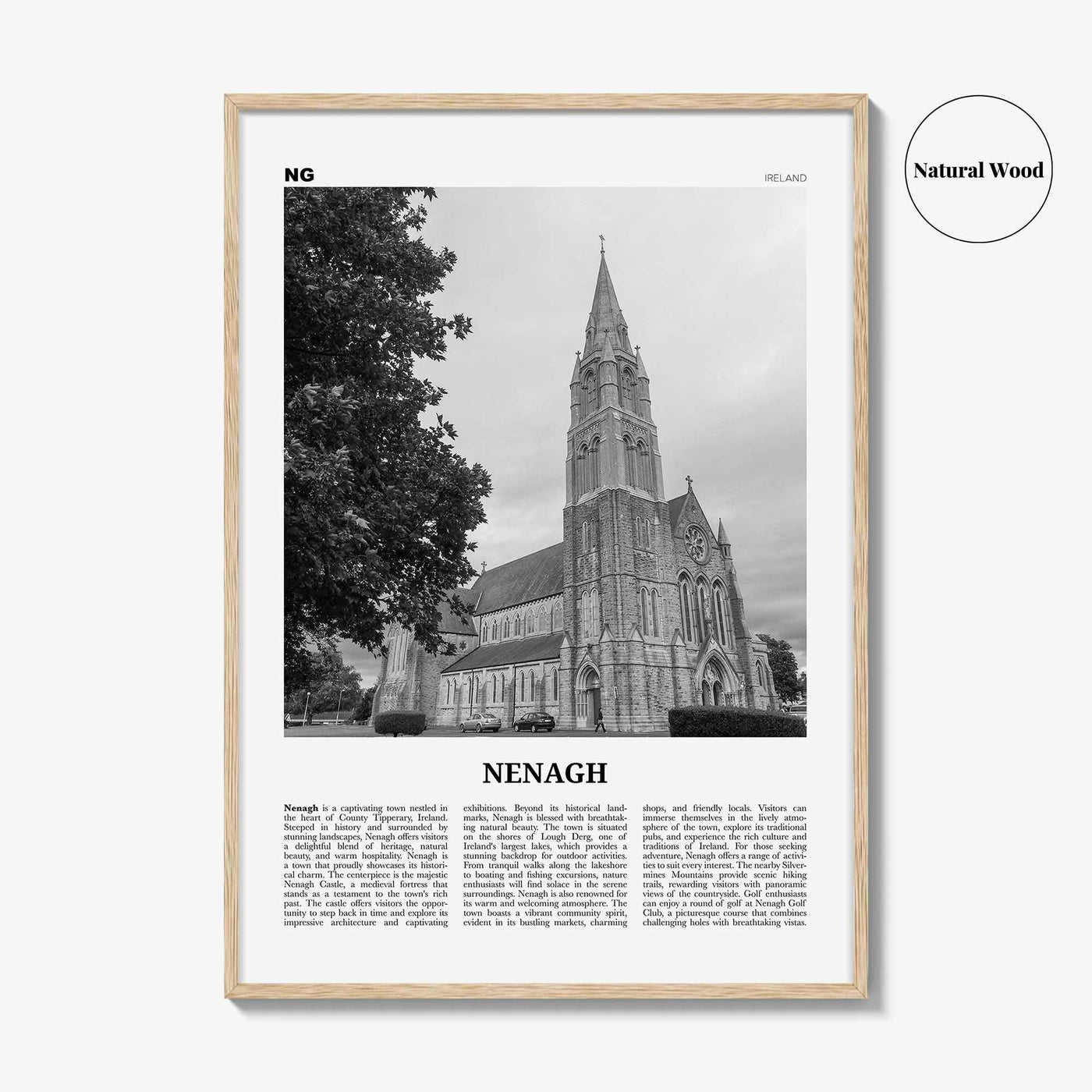 Nenagh Print Black and White, Nenagh Wall Art, Nenagh Poster, Nenagh Photo, Nenagh Wall Décor, Nenagh Map, Ireland