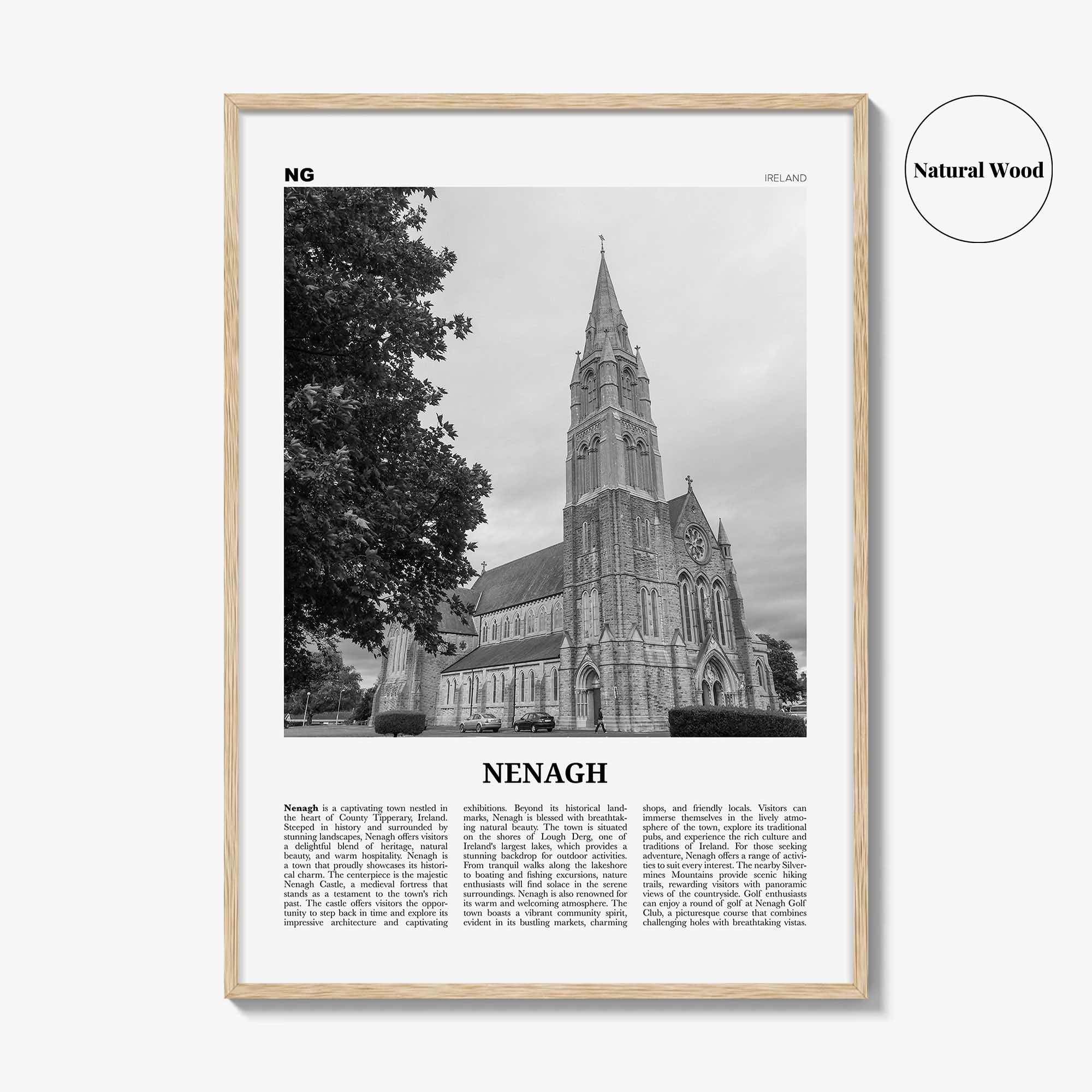 Nenagh Print Black and White, Nenagh Wall Art, Nenagh Poster, Nenagh Photo, Nenagh Wall Décor, Nenagh Map, Ireland