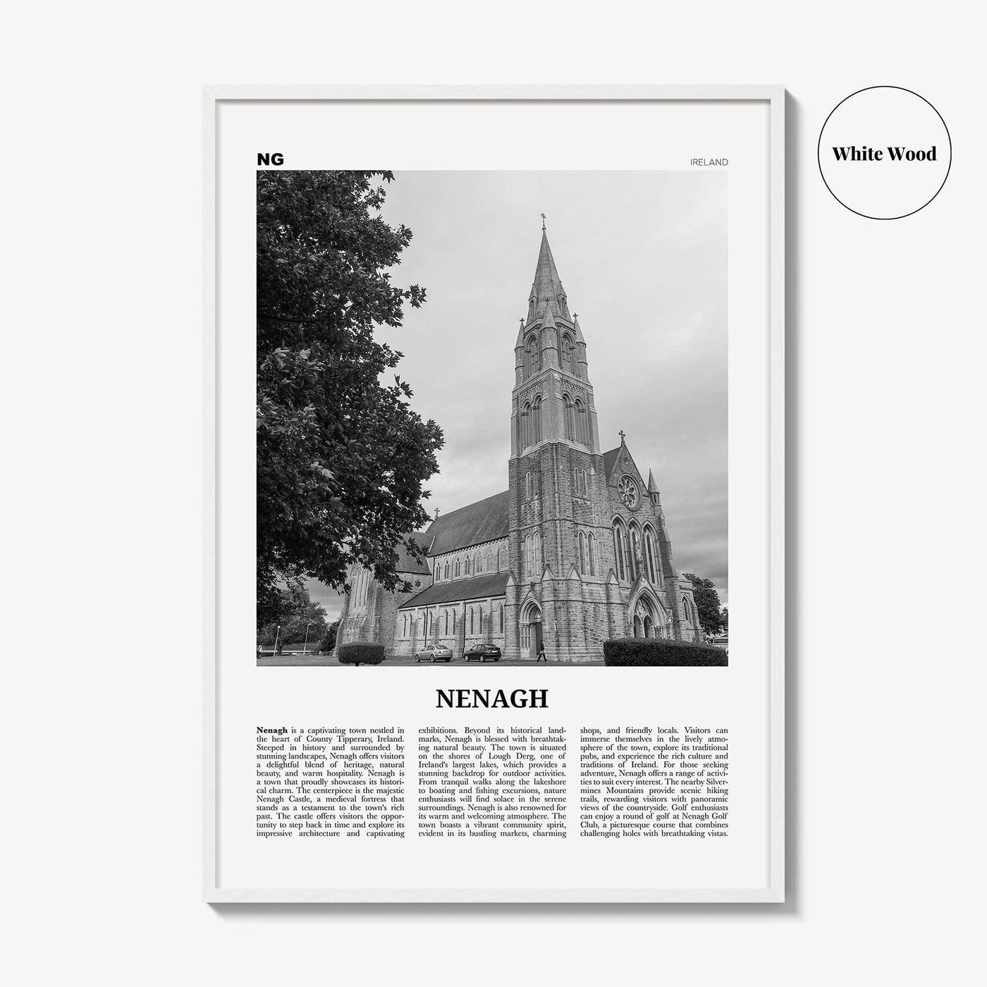 Nenagh Print Black and White, Nenagh Wall Art, Nenagh Poster, Nenagh Photo, Nenagh Wall Décor, Nenagh Map, Ireland