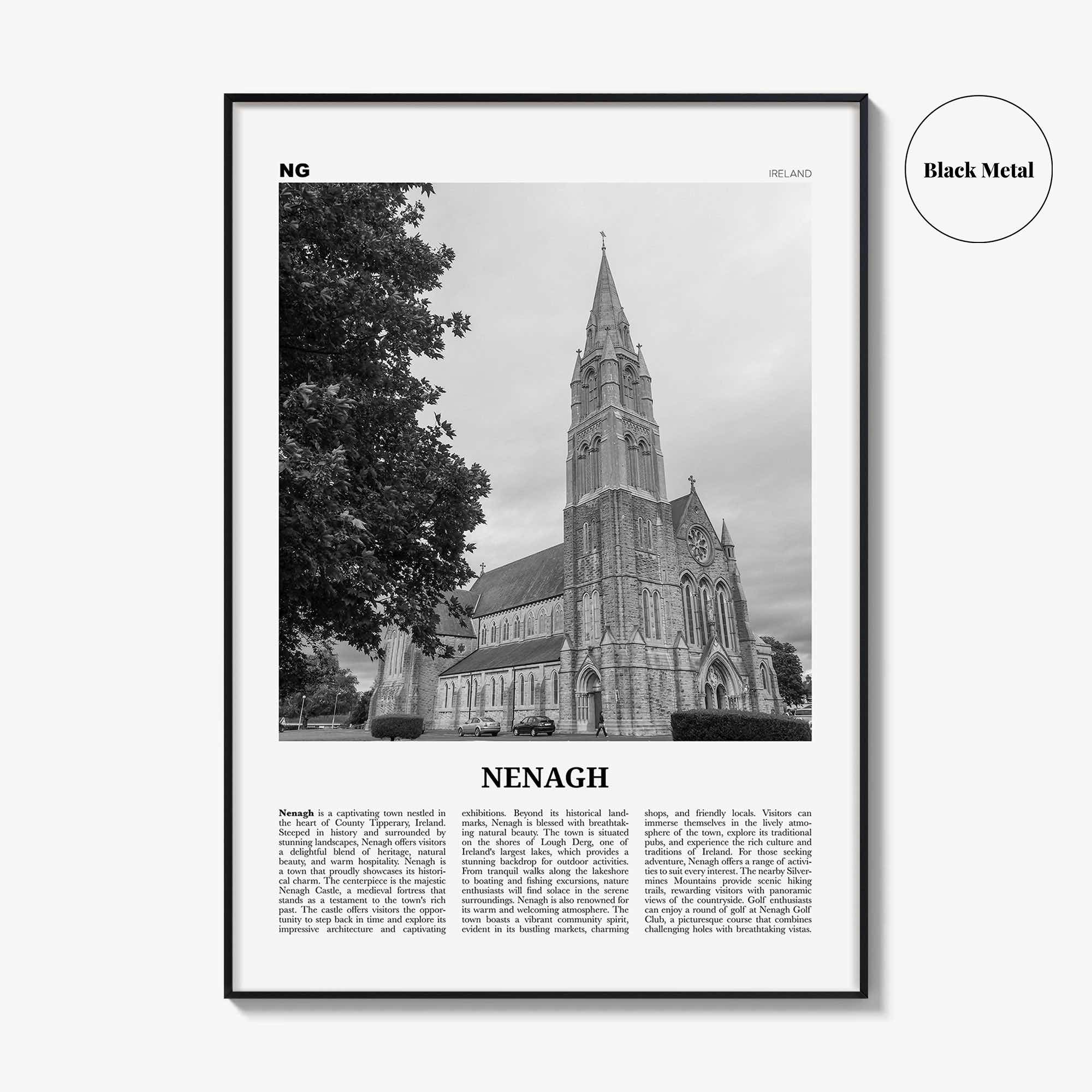 Nenagh Print Black and White, Nenagh Wall Art, Nenagh Poster, Nenagh Photo, Nenagh Wall Décor, Nenagh Map, Ireland