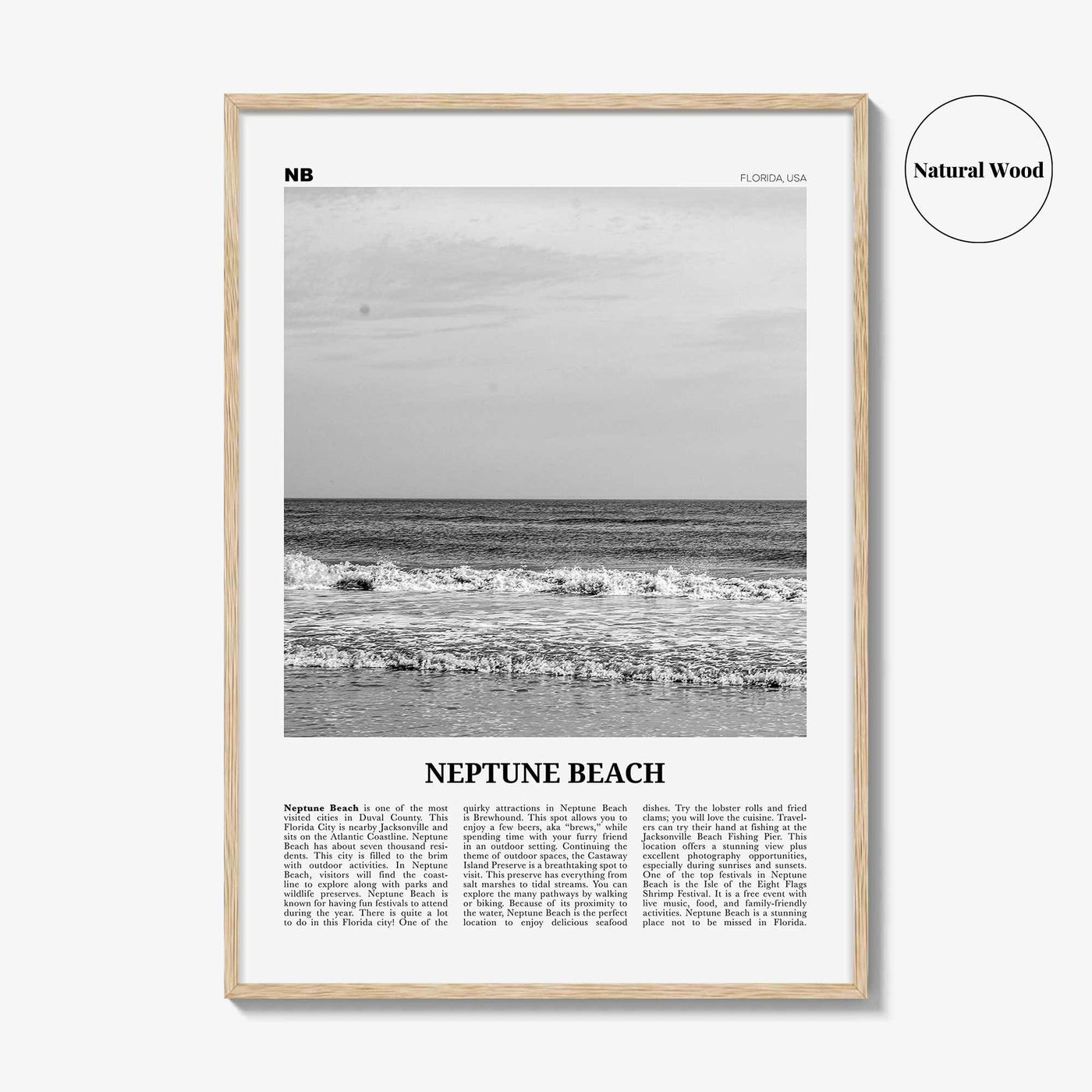 Neptune Beach Print Black and White, Neptune Beach Wall Art, Neptune Beach Poster, Neptune Beach Photo, Neptune Beach Décor, Florida, USA
