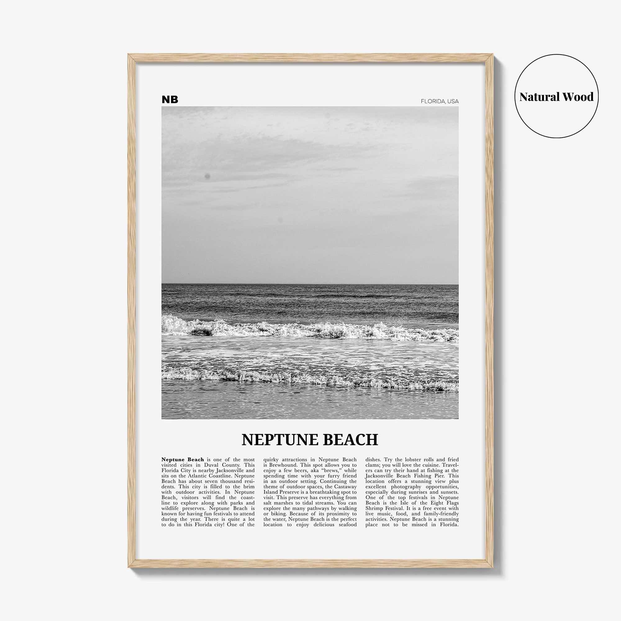 Neptune Beach Print Black and White, Neptune Beach Wall Art, Neptune Beach Poster, Neptune Beach Photo, Neptune Beach Décor, Florida, USA
