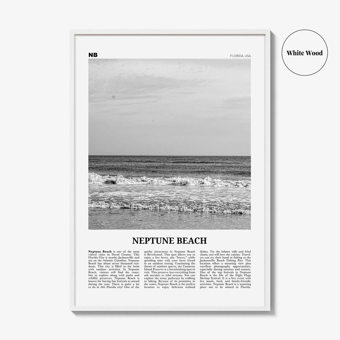 Neptune Beach Print Black and White, Neptune Beach Wall Art, Neptune Beach Poster, Neptune Beach Photo, Neptune Beach Décor, Florida, USA