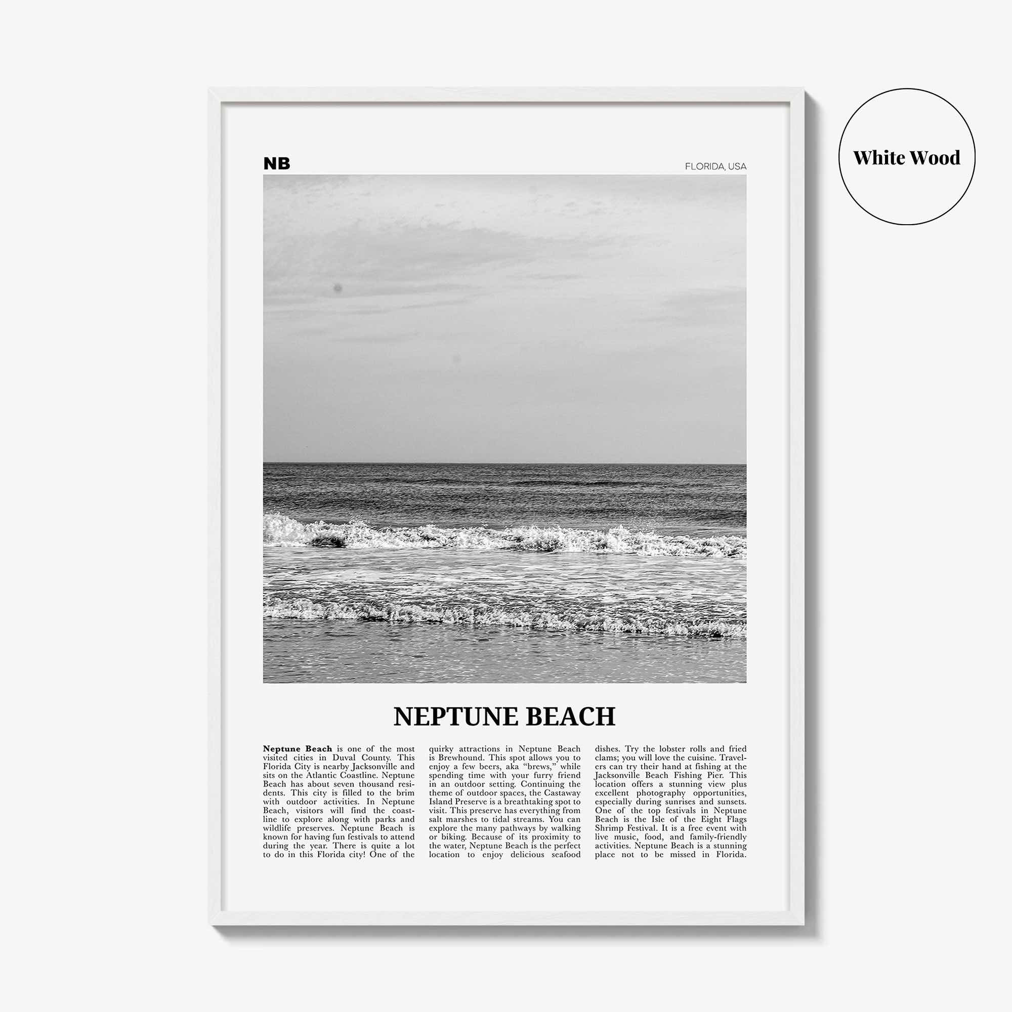 Neptune Beach Print Black and White, Neptune Beach Wall Art, Neptune Beach Poster, Neptune Beach Photo, Neptune Beach Décor, Florida, USA