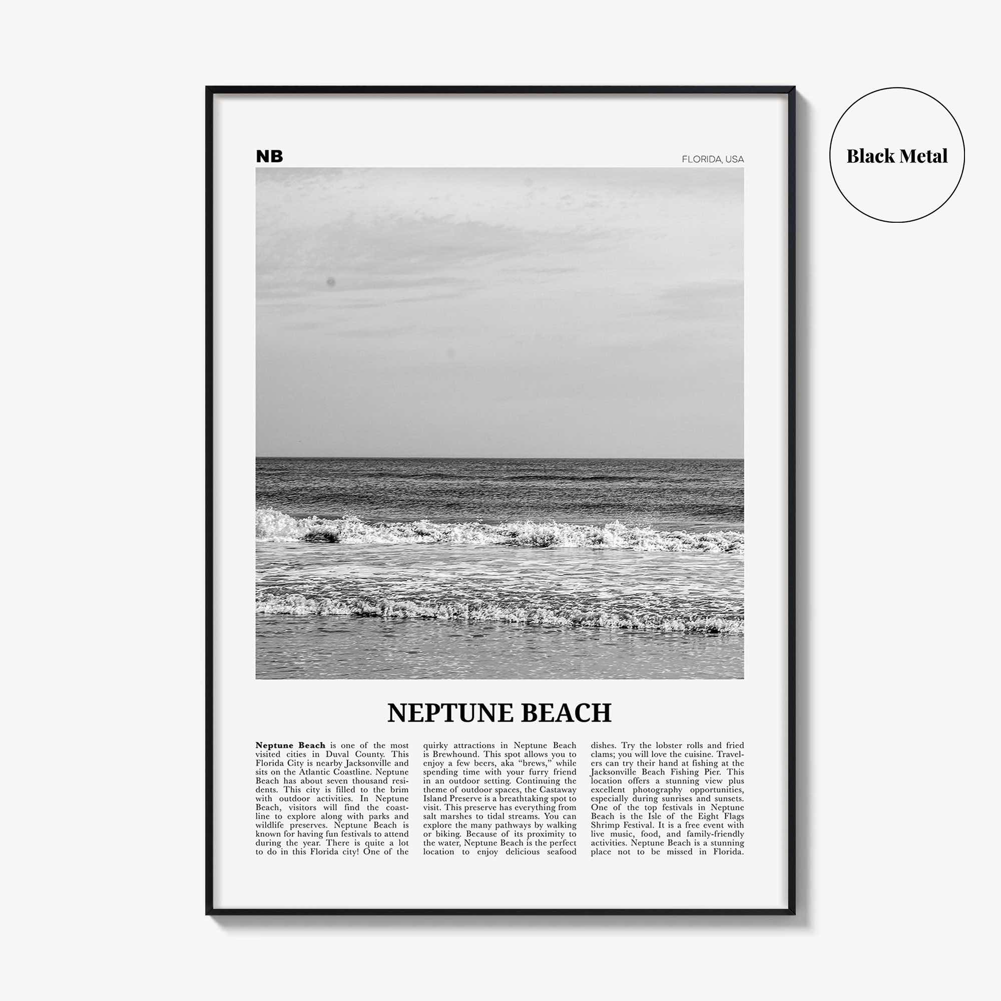 Neptune Beach Print Black and White, Neptune Beach Wall Art, Neptune Beach Poster, Neptune Beach Photo, Neptune Beach Décor, Florida, USA