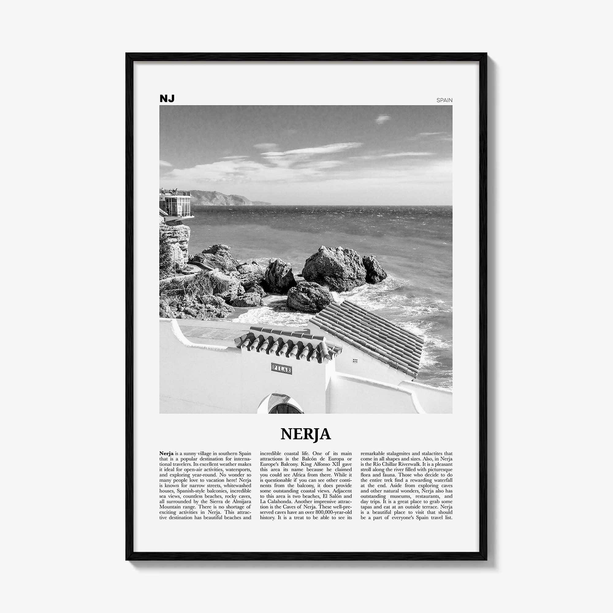 Nerja Print Black and White, Nerja Wall Art, Nerja Poster, Nerja Photo, Nerja Wall Décor, Costa del Sol, Malaga, Spain, Andalusia, España