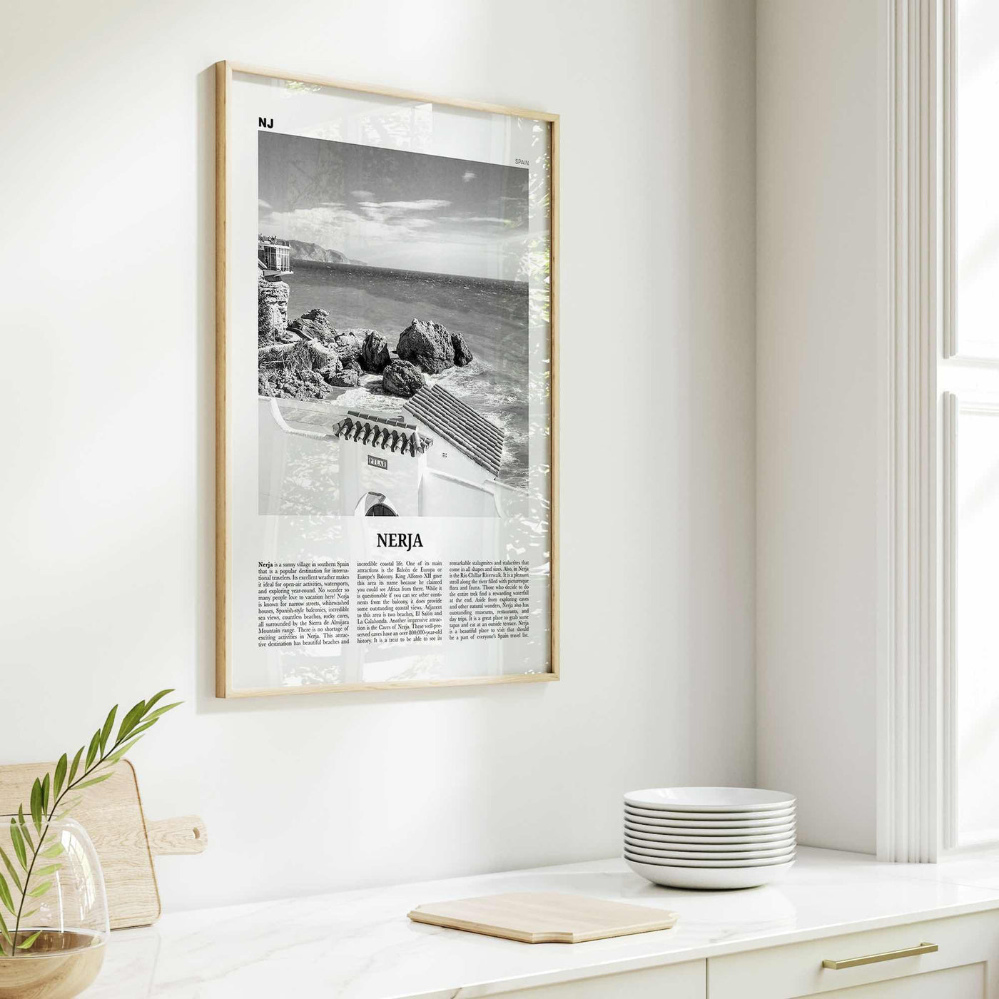 Nerja Print Black and White, Nerja Wall Art, Nerja Poster, Nerja Photo, Nerja Wall Décor, Costa del Sol, Malaga, Spain, Andalusia, España