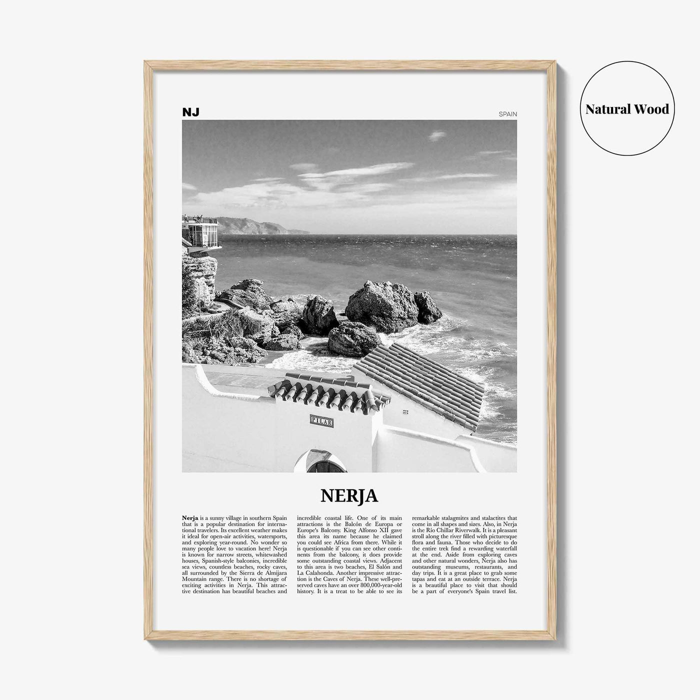 Nerja Print Black and White, Nerja Wall Art, Nerja Poster, Nerja Photo, Nerja Wall Décor, Costa del Sol, Malaga, Spain, Andalusia, España