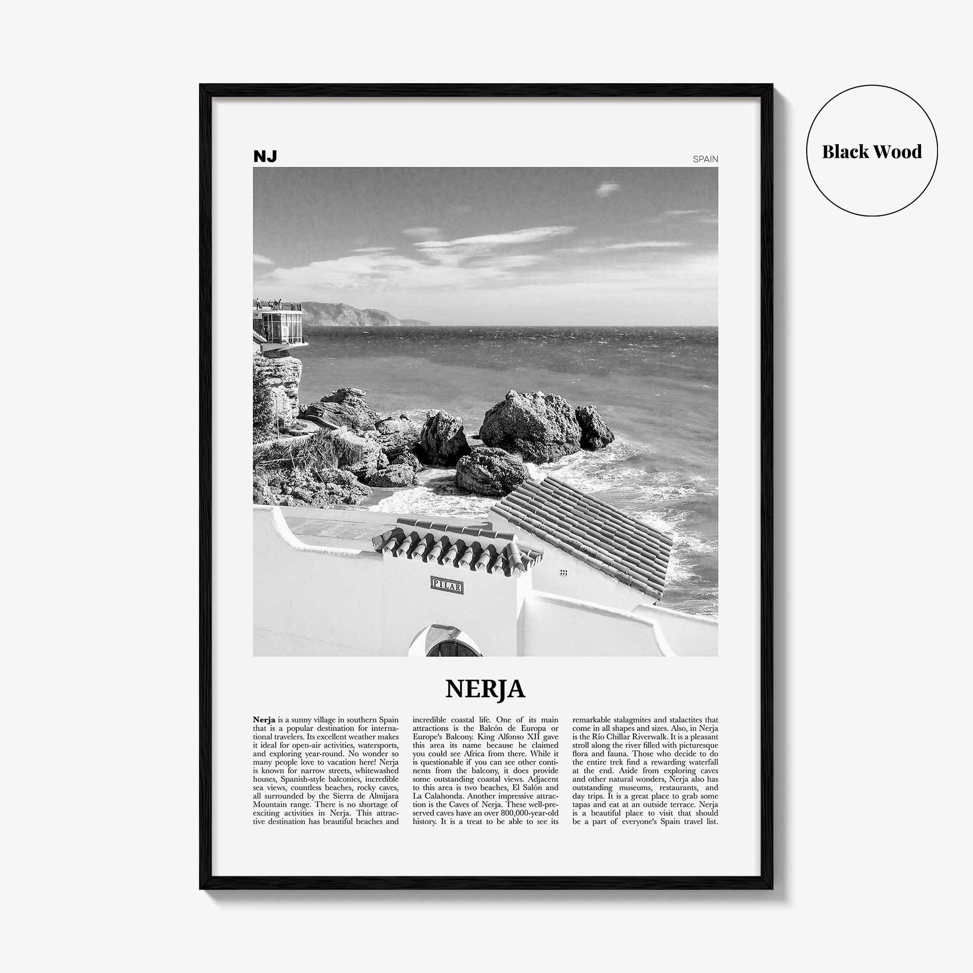 Nerja Print Black and White, Nerja Wall Art, Nerja Poster, Nerja Photo, Nerja Wall Décor, Costa del Sol, Malaga, Spain, Andalusia, España