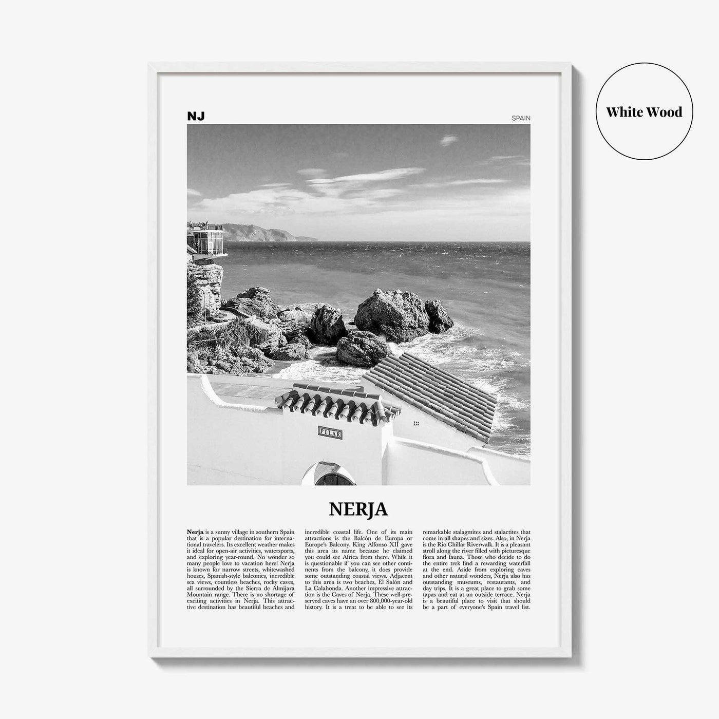 Nerja Print Black and White, Nerja Wall Art, Nerja Poster, Nerja Photo, Nerja Wall Décor, Costa del Sol, Malaga, Spain, Andalusia, España