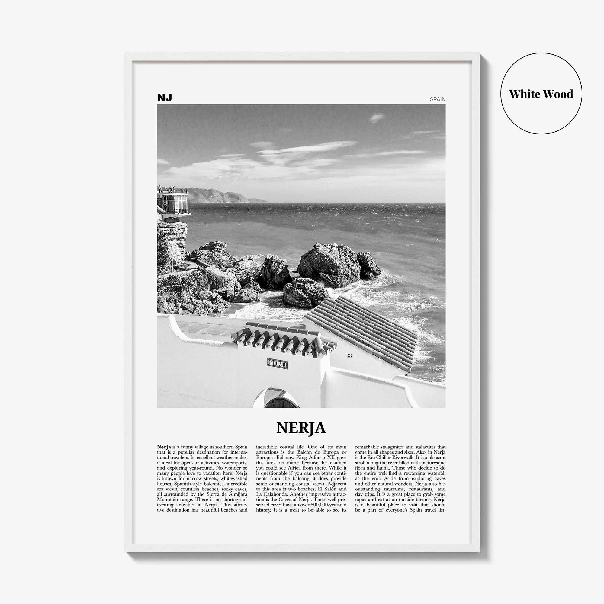 Nerja Print Black and White, Nerja Wall Art, Nerja Poster, Nerja Photo, Nerja Wall Décor, Costa del Sol, Malaga, Spain, Andalusia, España