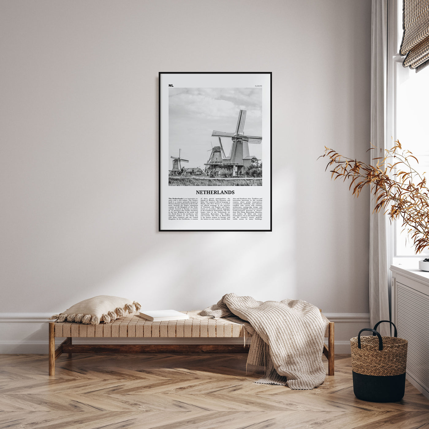 Netherlands Travel B&W Poster