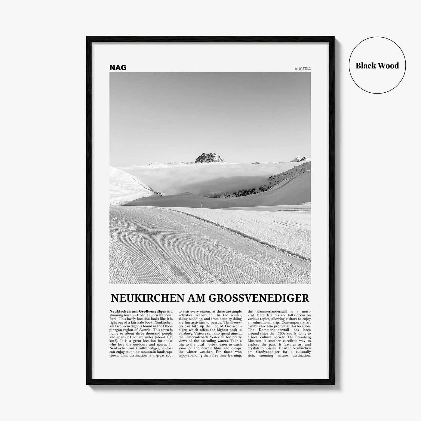 Neukirchen Am Grossvenediger Print Black and White, Neukirchen am Großvenediger Wall Art, Neukirchen Poster, Neukirchen Photo, Austria