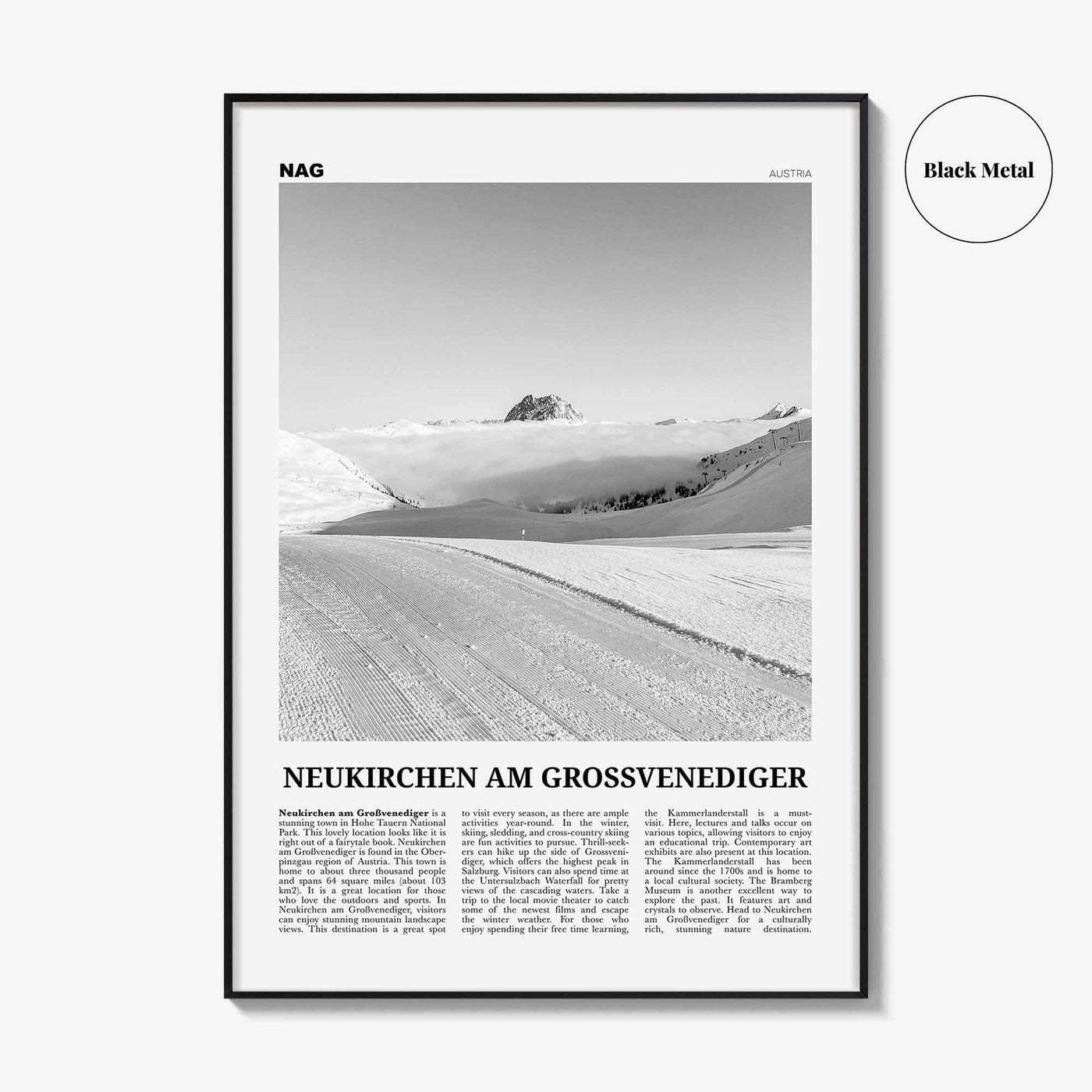 Neukirchen Am Grossvenediger Print Black and White, Neukirchen am Großvenediger Wall Art, Neukirchen Poster, Neukirchen Photo, Austria