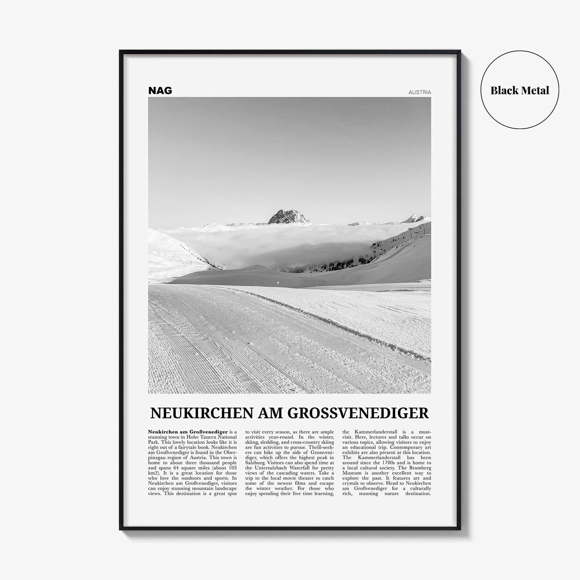 Neukirchen Am Grossvenediger Print Black and White, Neukirchen am Großvenediger Wall Art, Neukirchen Poster, Neukirchen Photo, Austria