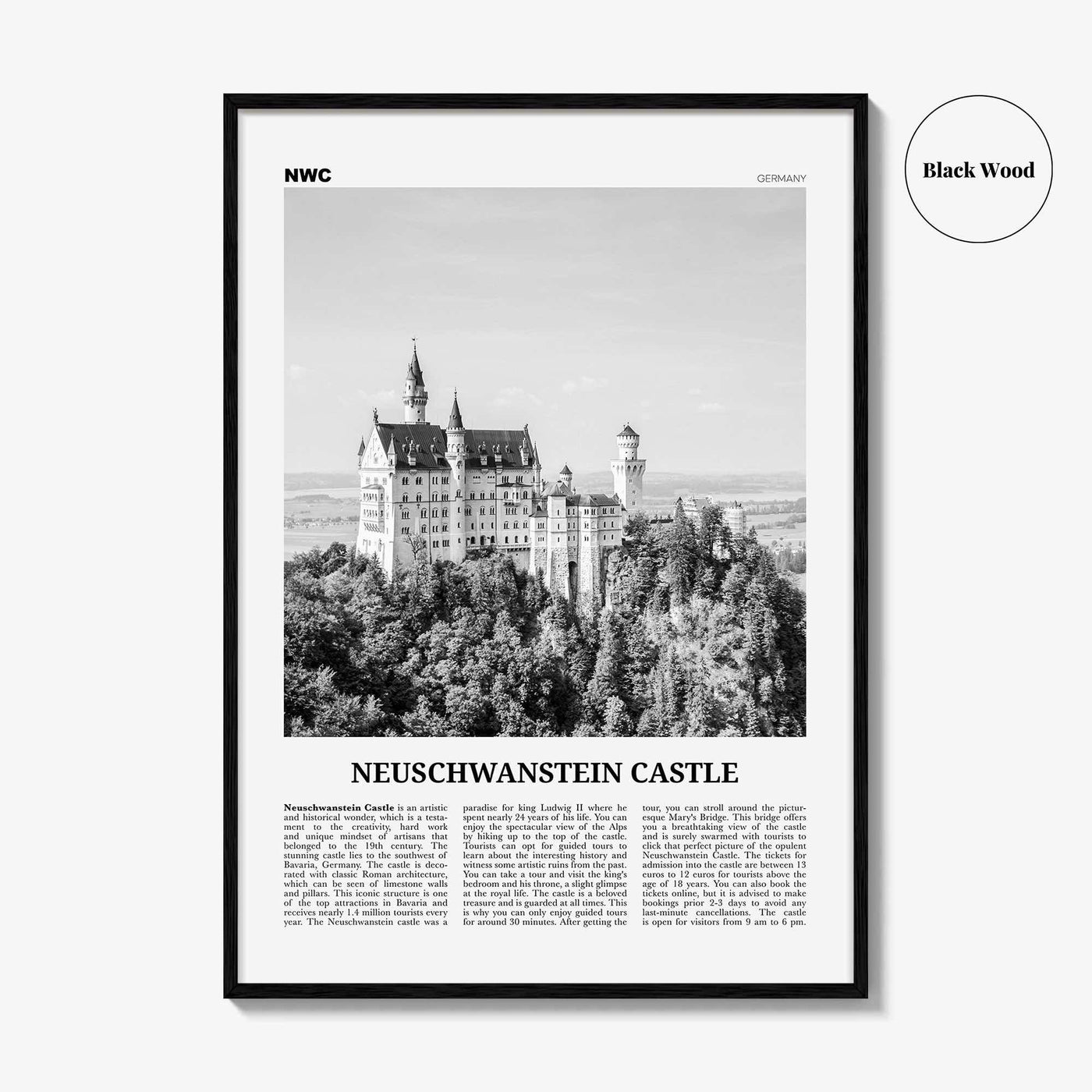 Neuschwanstein Castle Print Black and White, Neuschwanstein Castle Wall Art, Neuschwanstein Castle Poster, Neuschwanstein Castle Photo