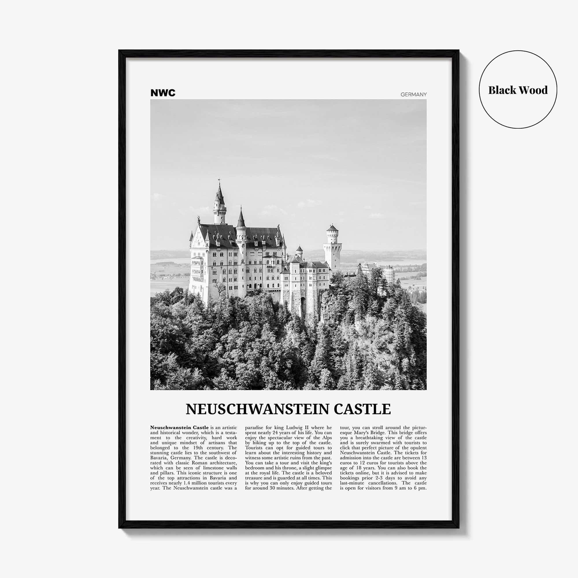 Neuschwanstein Castle Print Black and White, Neuschwanstein Castle Wall Art, Neuschwanstein Castle Poster, Neuschwanstein Castle Photo