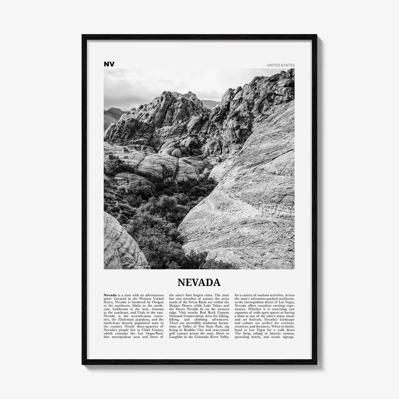 Nevada Print Black and White No 2, Nevada Wall Art, Nevada Poster, Nevada Photo, Nevada Wall Décor, Nevada Map, United States