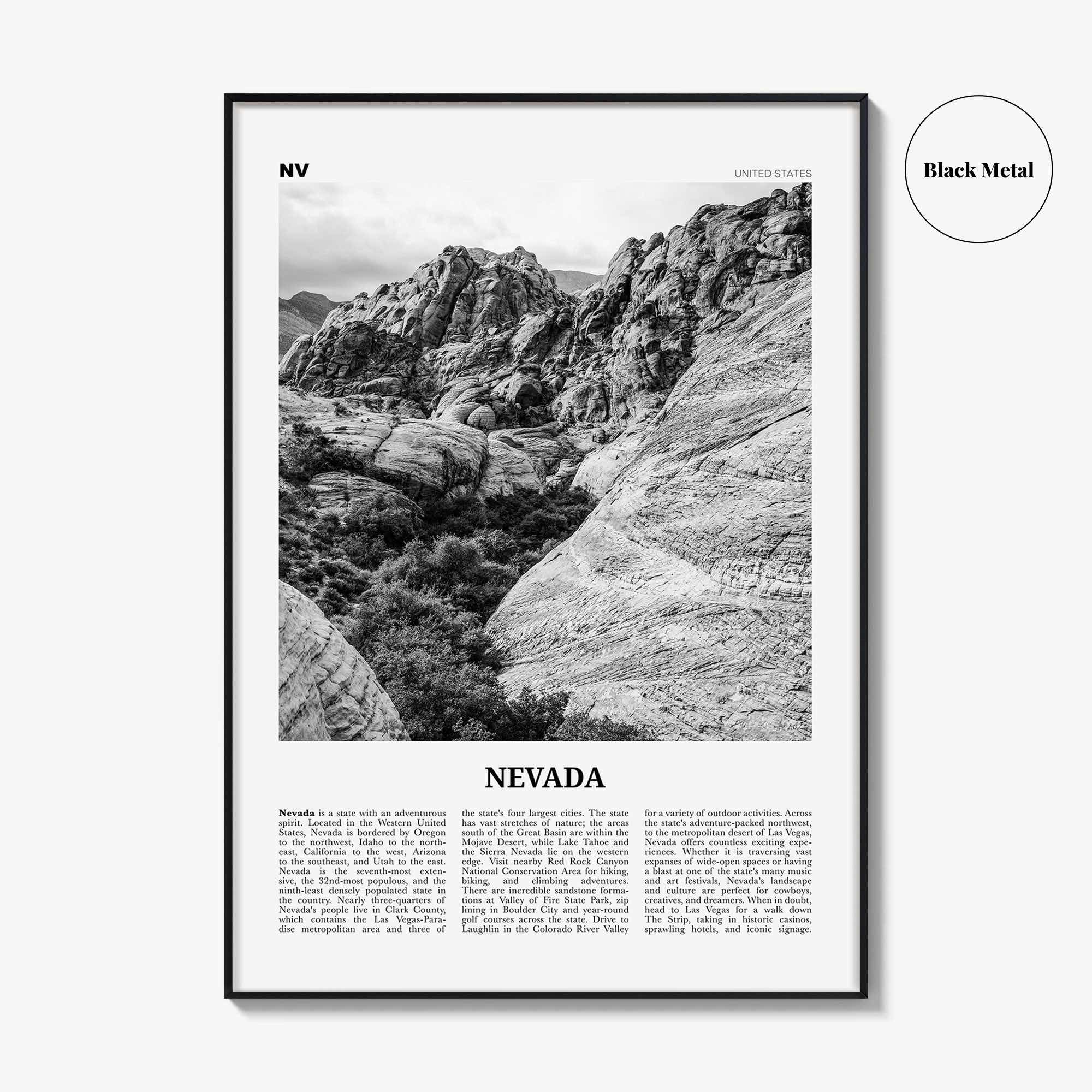 Nevada Print Black and White No 2, Nevada Wall Art, Nevada Poster, Nevada Photo, Nevada Wall Décor, Nevada Map, United States
