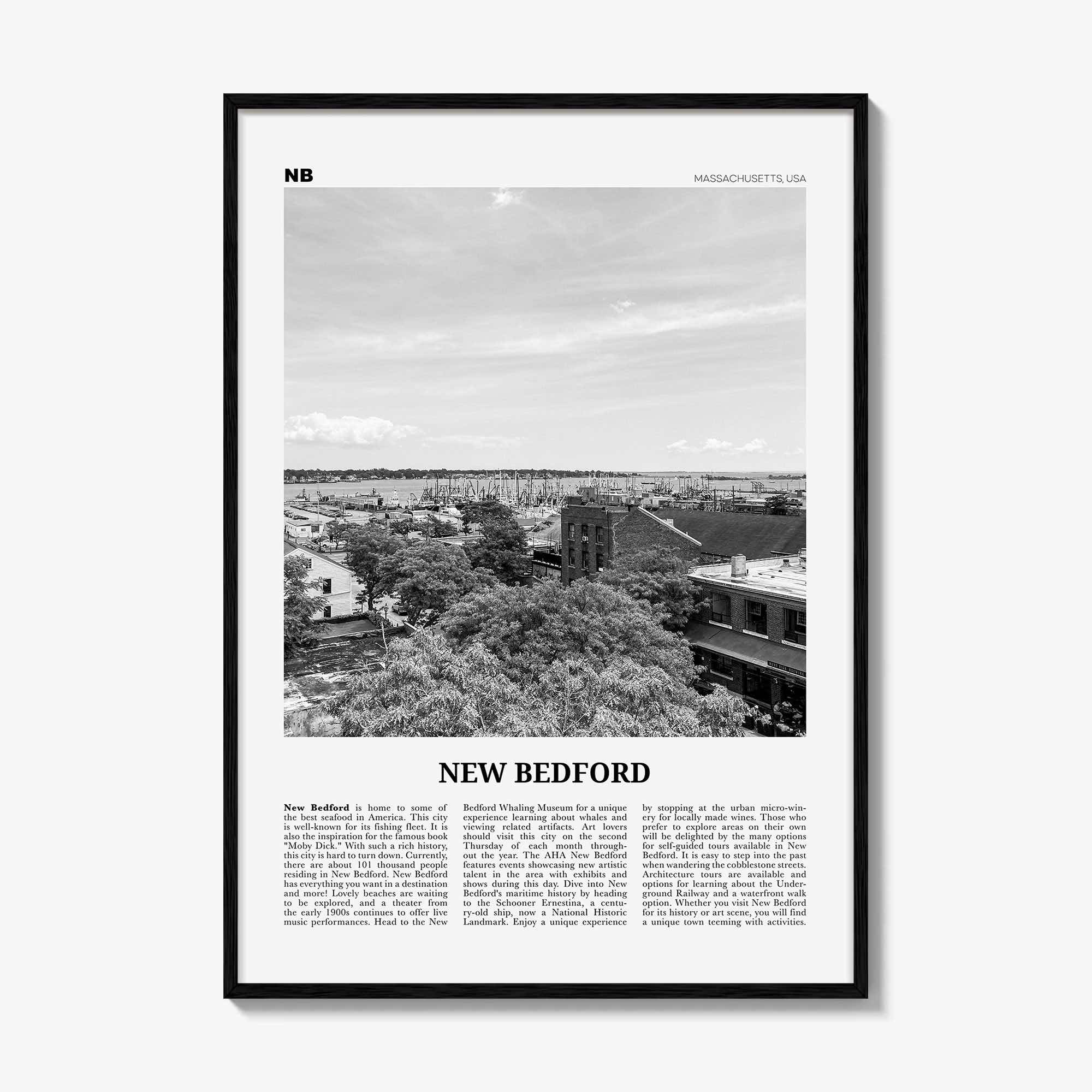 New Bedford Print Black and White, New Bedford Wall Art, New Bedford Poster, New Bedford Photo, New Bedford Wall Décor, Massachusetts, USA