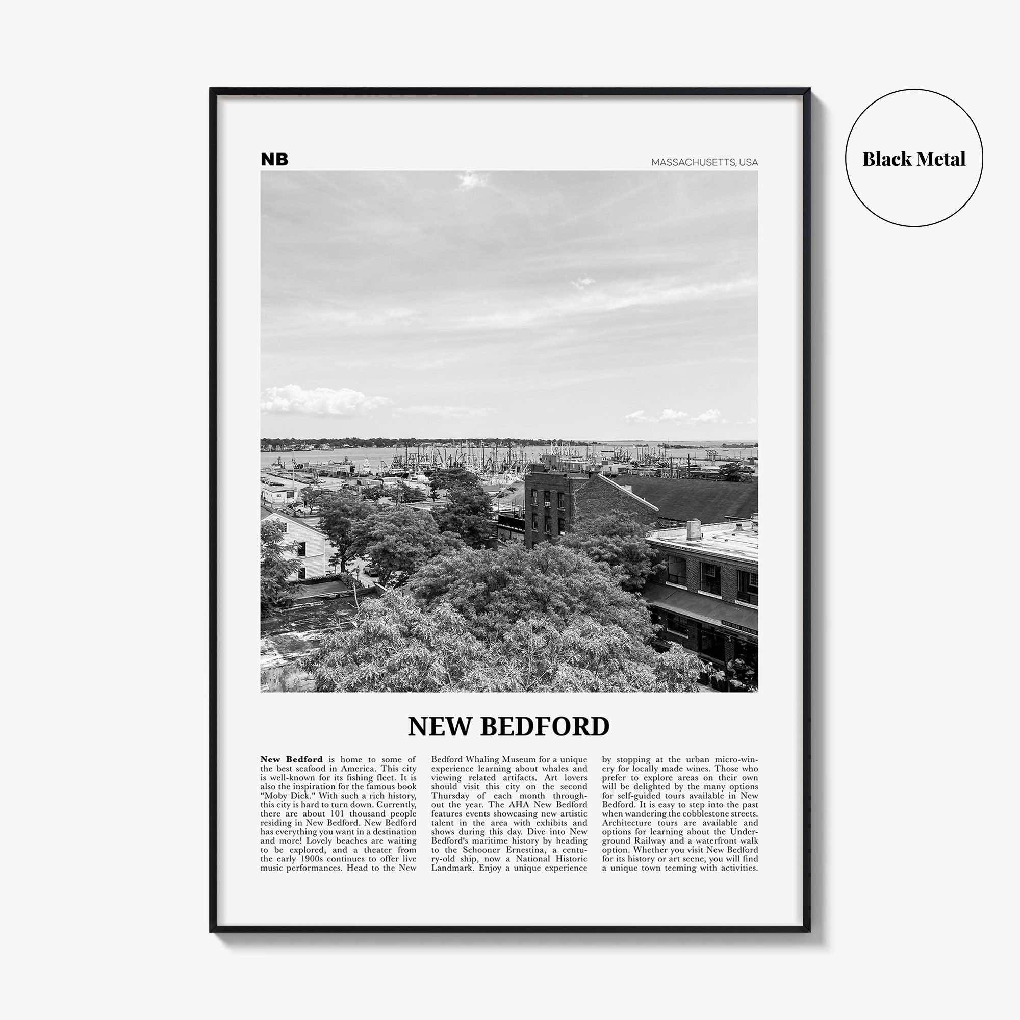 New Bedford Print Black and White, New Bedford Wall Art, New Bedford Poster, New Bedford Photo, New Bedford Wall Décor, Massachusetts, USA