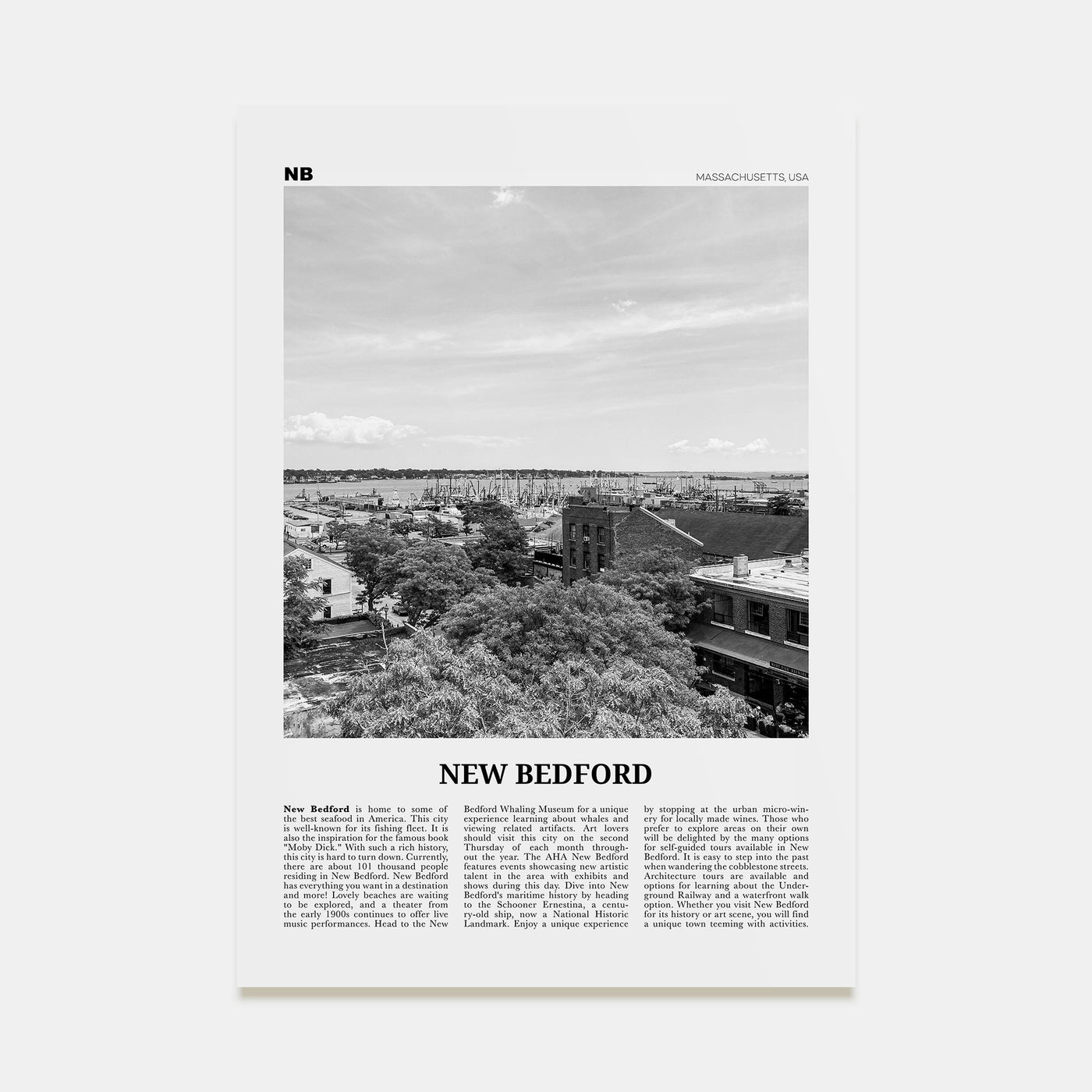 New Bedford Travel B&W Poster