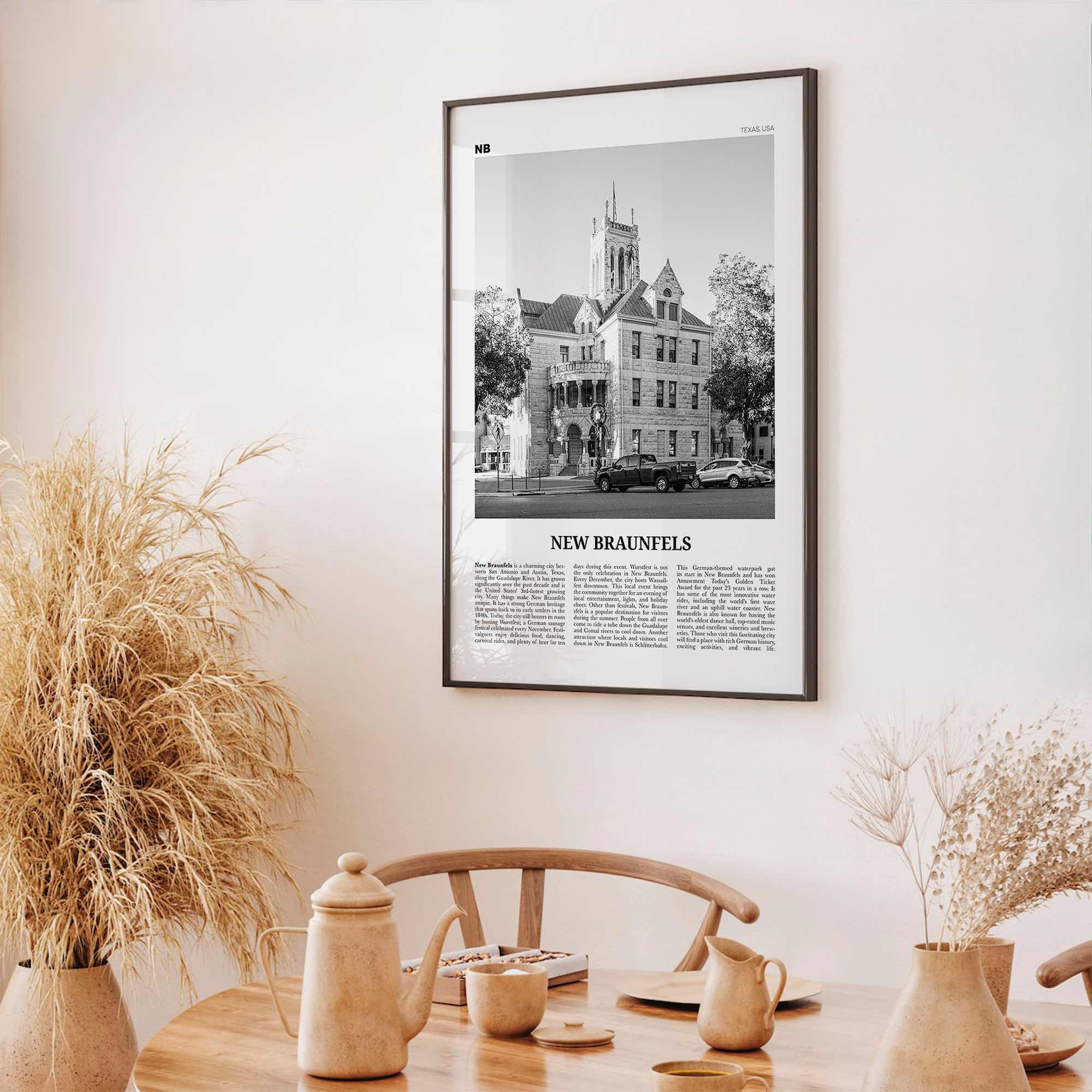 New Braunfels Print Black and White, New Braunfels Wall Art, New Braunfels Poster, New Braunfels Photo, New Braunfels Map, Texas, USA
