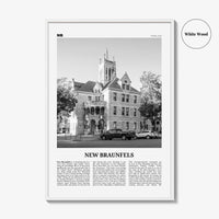 New Braunfels Print Black and White, New Braunfels Wall Art, New Braunfels Poster, New Braunfels Photo, New Braunfels Map, Texas, USA