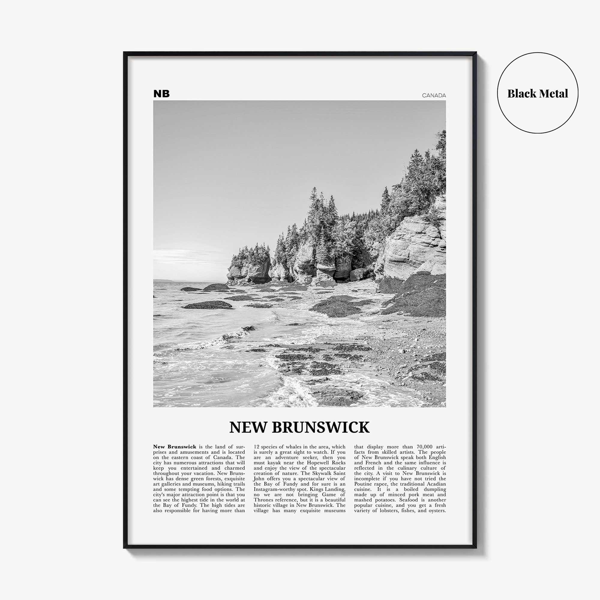 New Brunswick Print Black and White, New Brunswick Wall Art, New Brunswick Poster, New Brunswick Photo, New Brunswick Wall Decor, Canada