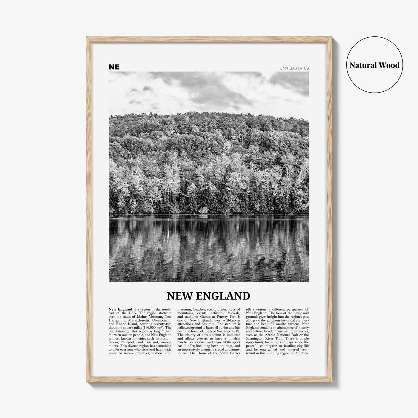 New England Print Black and White, New England Wall Art, New England Poster, New England Photo, New England Map, USA, United States