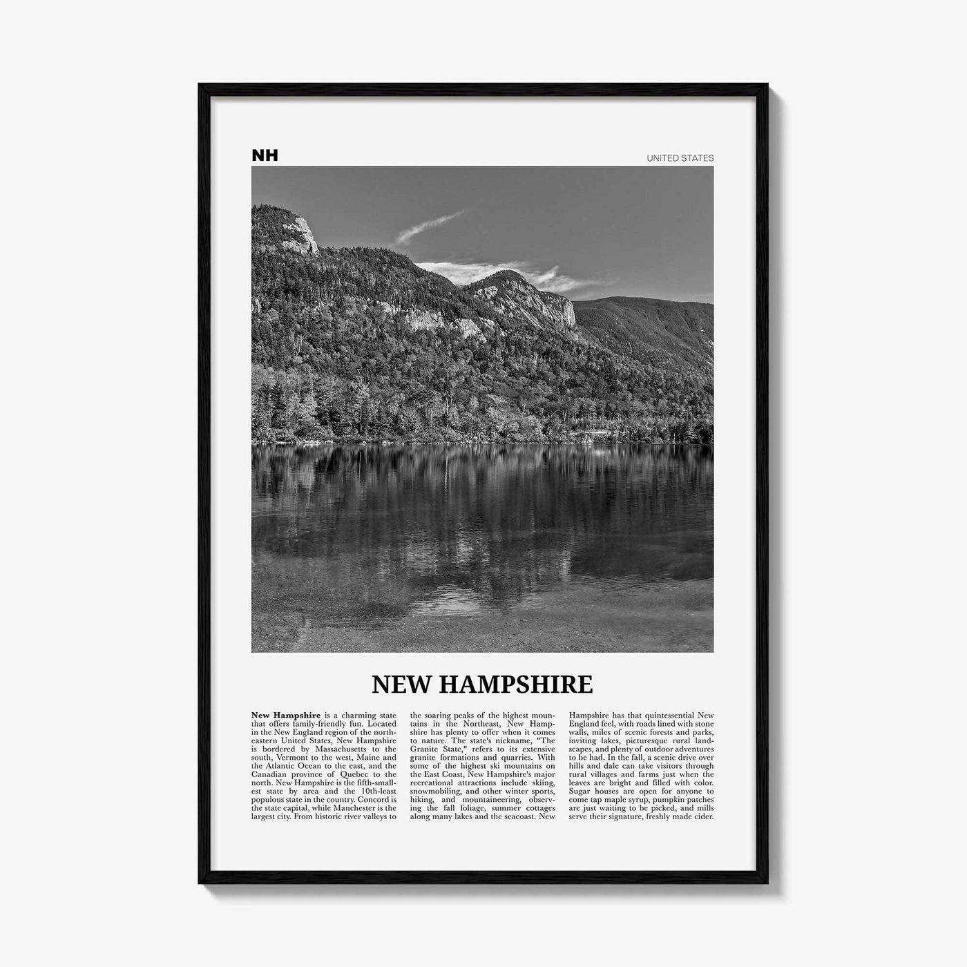 New Hampshire Print Black and White No 1, New Hampshire Art, New Hampshire Poster, New Hampshire Photo, New Hampshire Map
