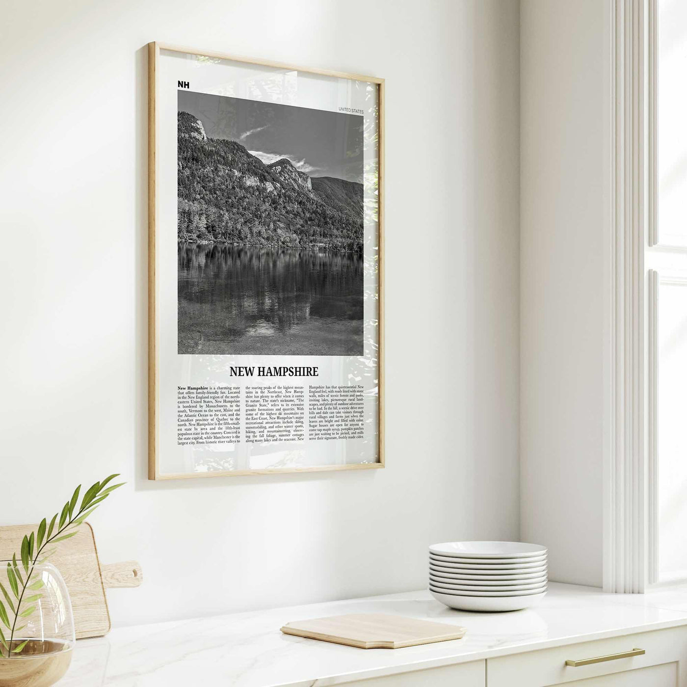 New Hampshire Print Black and White No 1, New Hampshire Art, New Hampshire Poster, New Hampshire Photo, New Hampshire Map