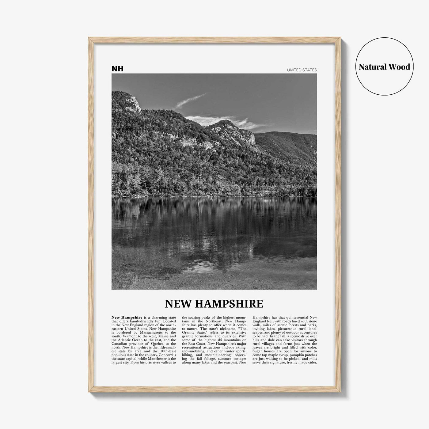 New Hampshire Print Black and White No 1, New Hampshire Art, New Hampshire Poster, New Hampshire Photo, New Hampshire Map