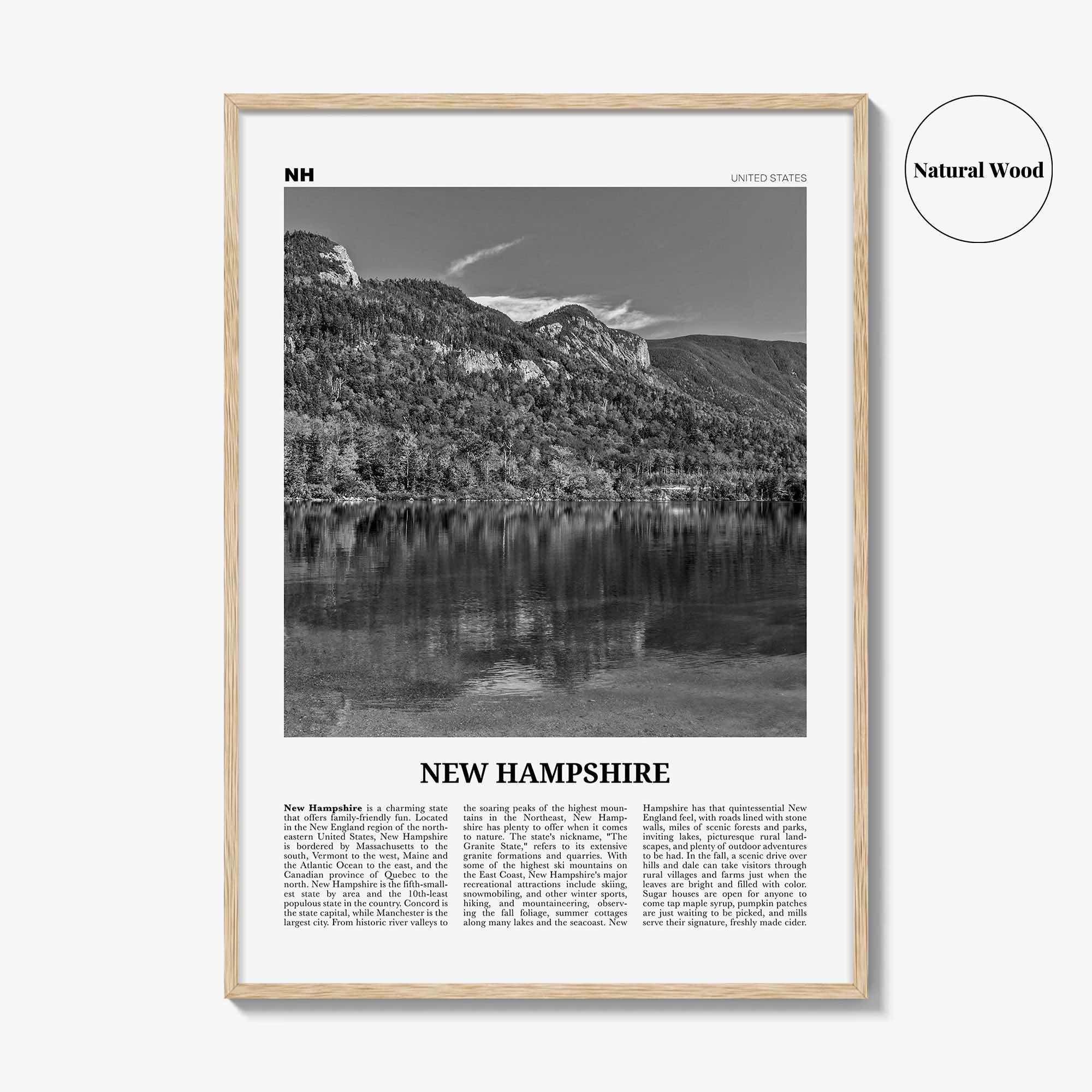 New Hampshire Print Black and White No 1, New Hampshire Art, New Hampshire Poster, New Hampshire Photo, New Hampshire Map