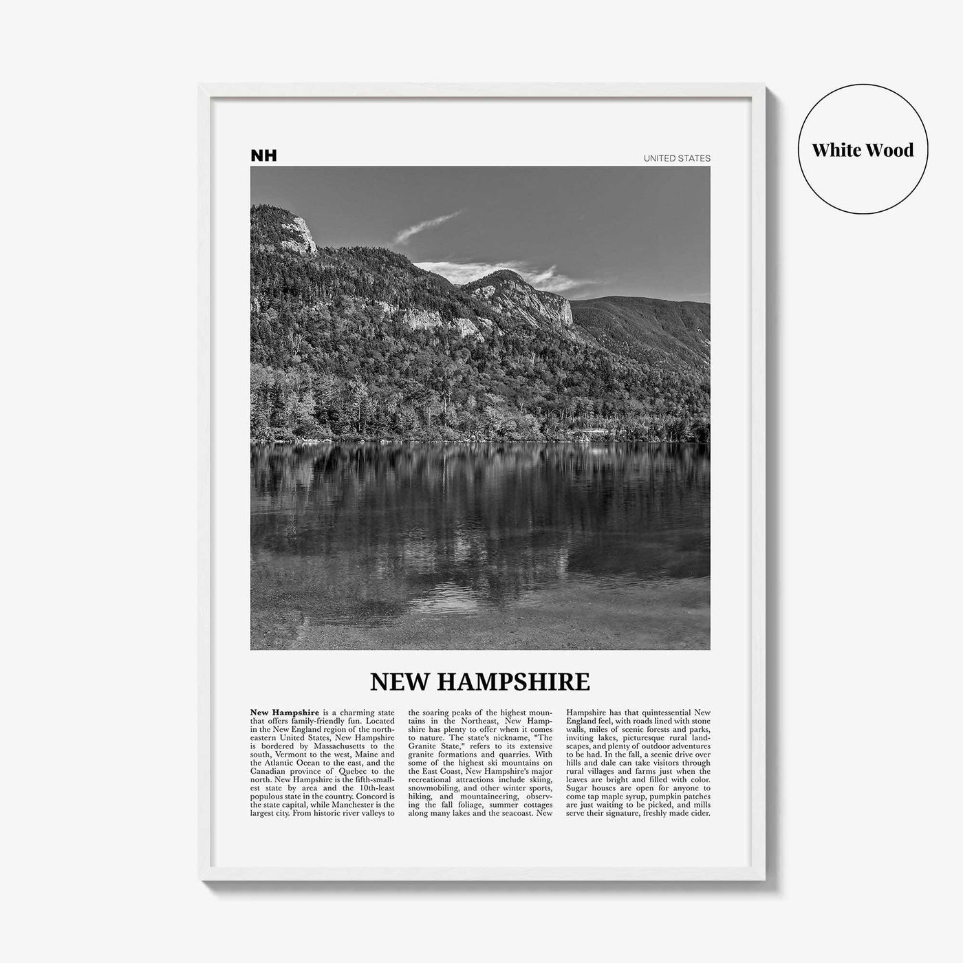 New Hampshire Print Black and White No 1, New Hampshire Art, New Hampshire Poster, New Hampshire Photo, New Hampshire Map