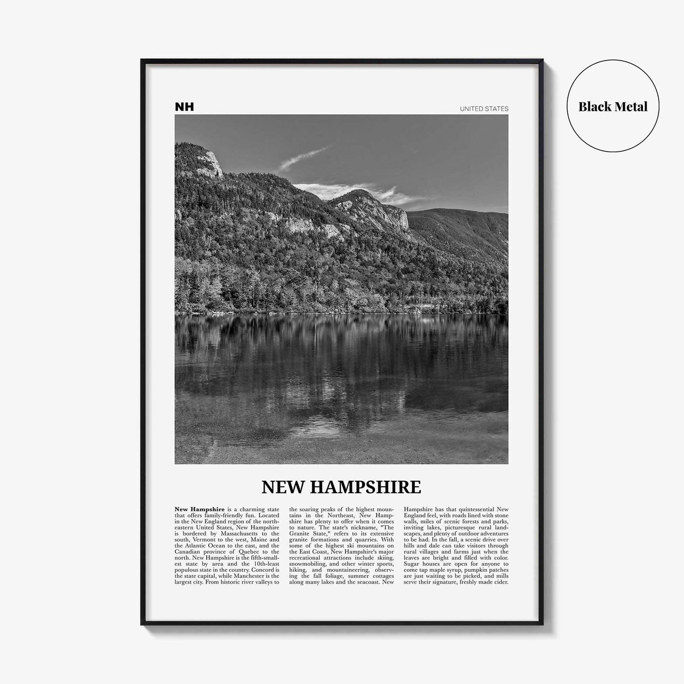 New Hampshire Print Black and White No 1, New Hampshire Art, New Hampshire Poster, New Hampshire Photo, New Hampshire Map