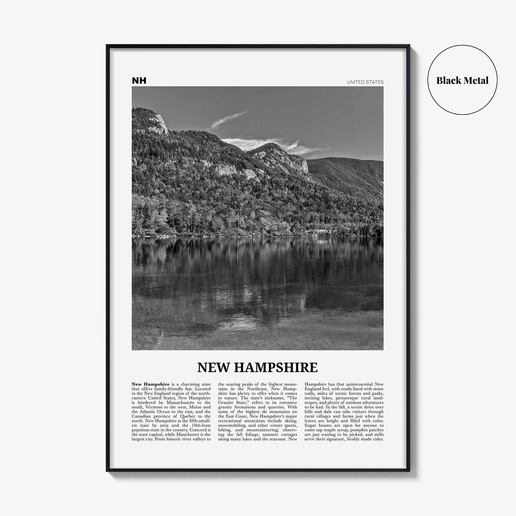 New Hampshire Print Black and White No 1, New Hampshire Art, New Hampshire Poster, New Hampshire Photo, New Hampshire Map