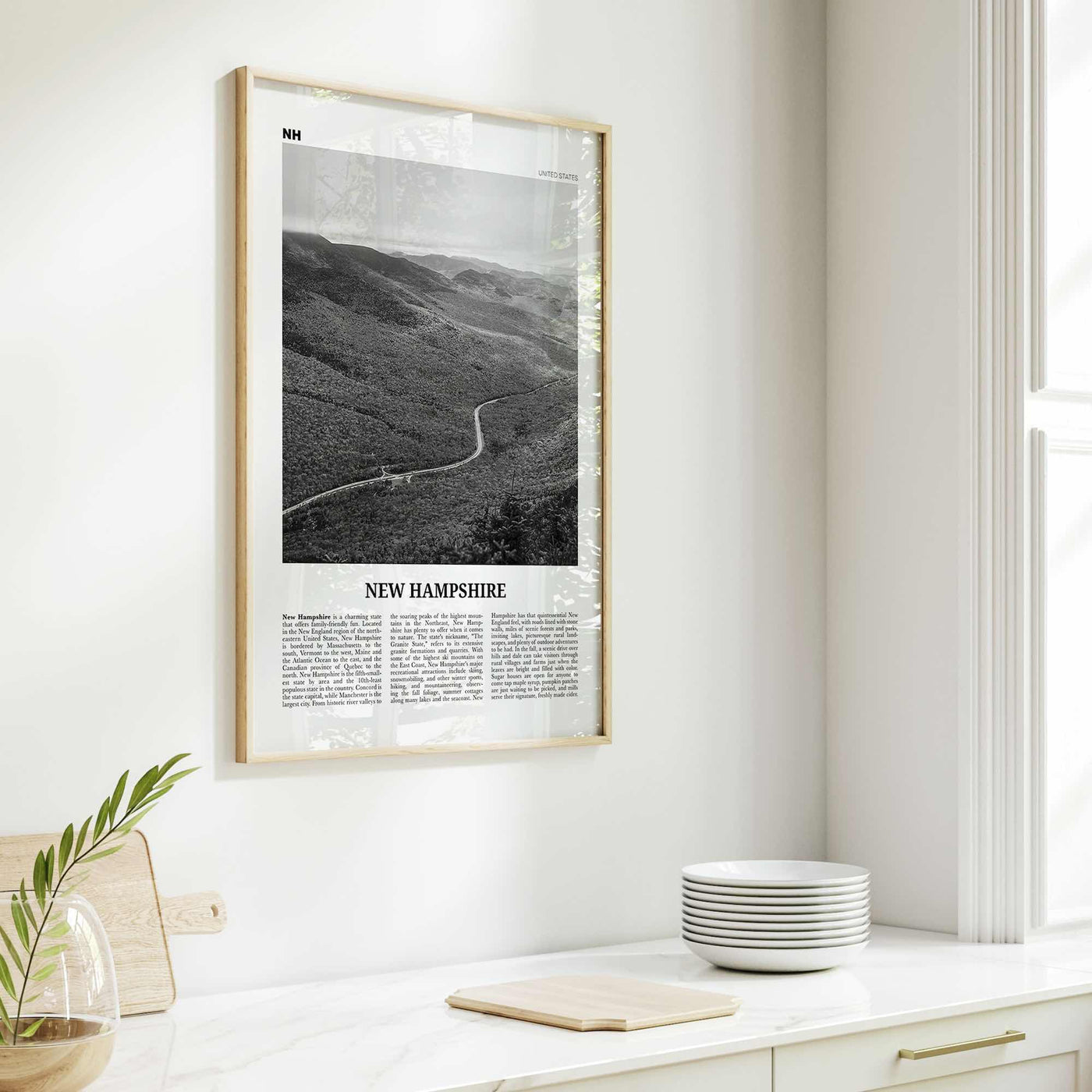 New Hampshire Print Black and White No 2, New Hampshire Art, New Hampshire Poster, New Hampshire Photo, New Hampshire Map