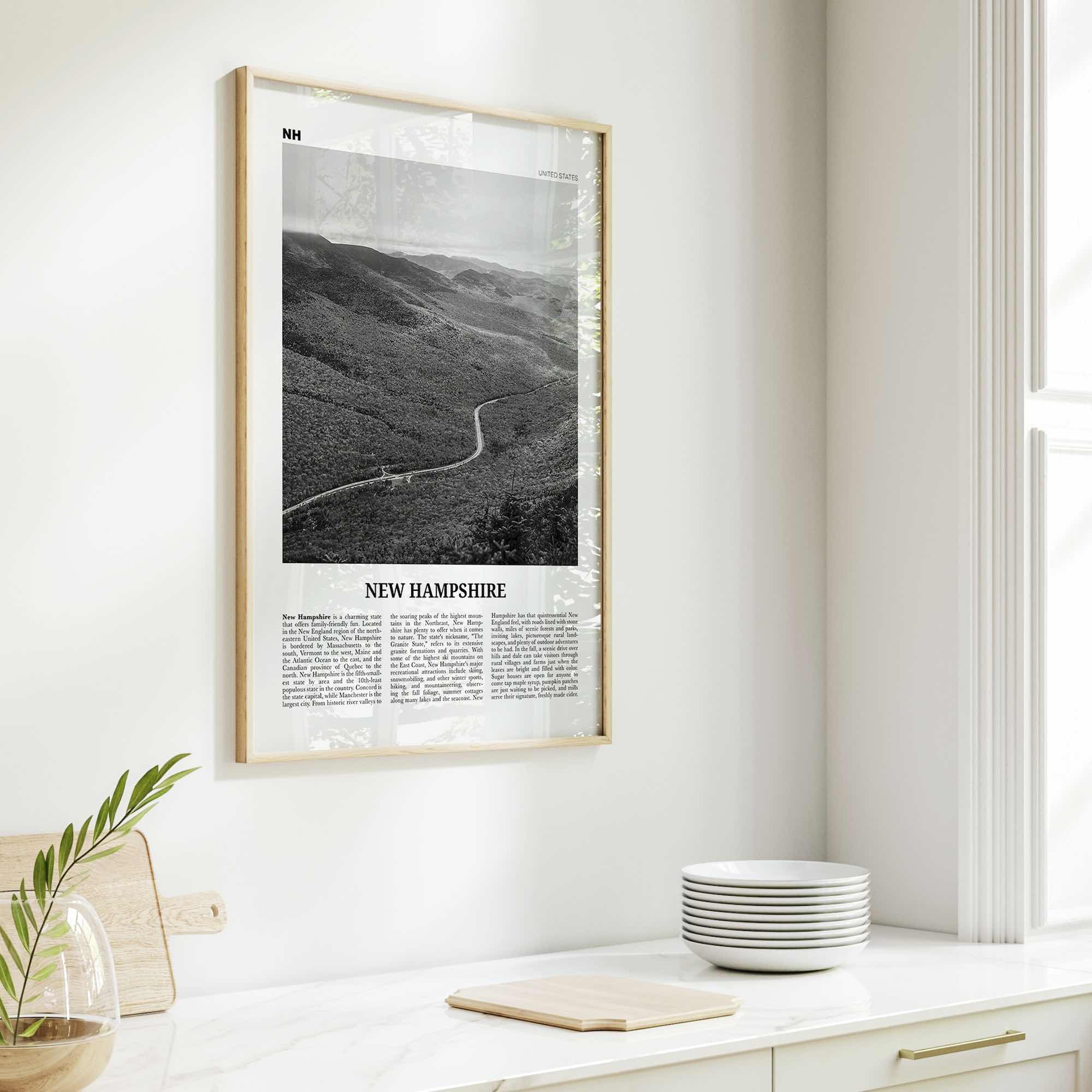 New Hampshire Print Black and White No 2, New Hampshire Art, New Hampshire Poster, New Hampshire Photo, New Hampshire Map