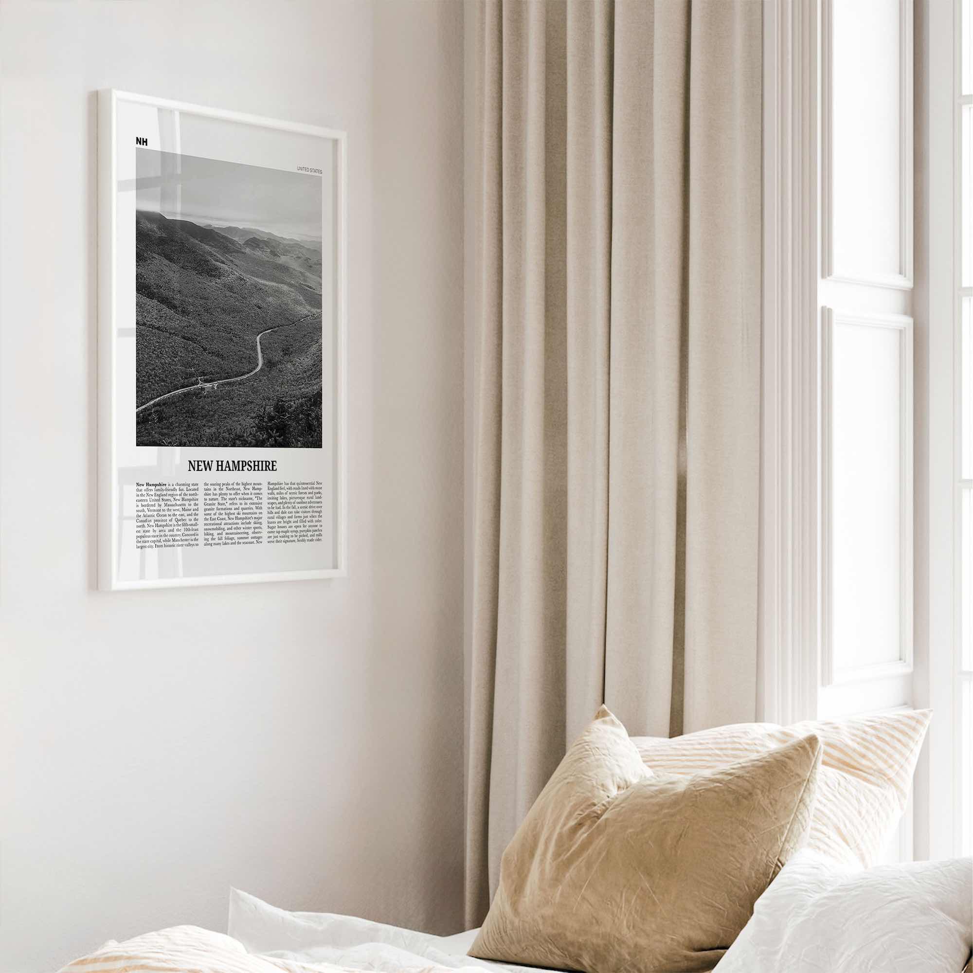 New Hampshire Print Black and White No 2, New Hampshire Art, New Hampshire Poster, New Hampshire Photo, New Hampshire Map