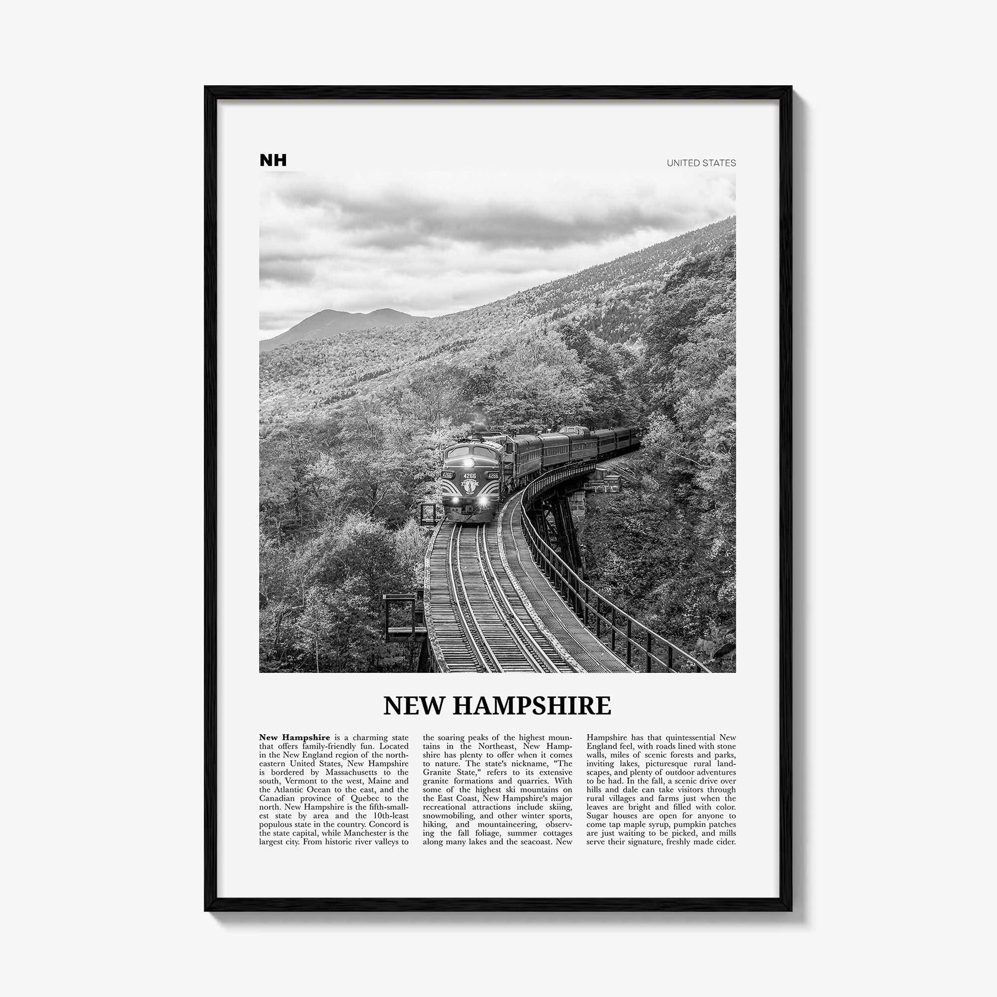 New Hampshire Print Black and White No 3, New Hampshire Wall Art, New Hampshire Poster, New Hampshire Photo, USA, United States