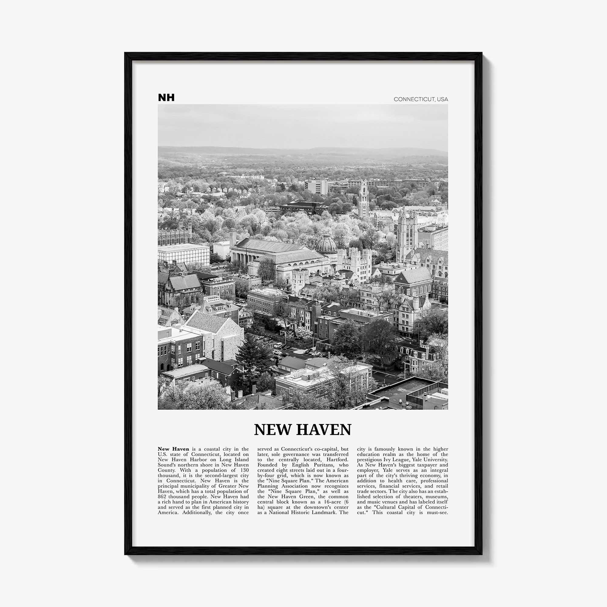 New Haven Print Black and White, New Haven Wall Art, New Haven Poster, New Haven Photo, Connecticut, USA, United States, North America