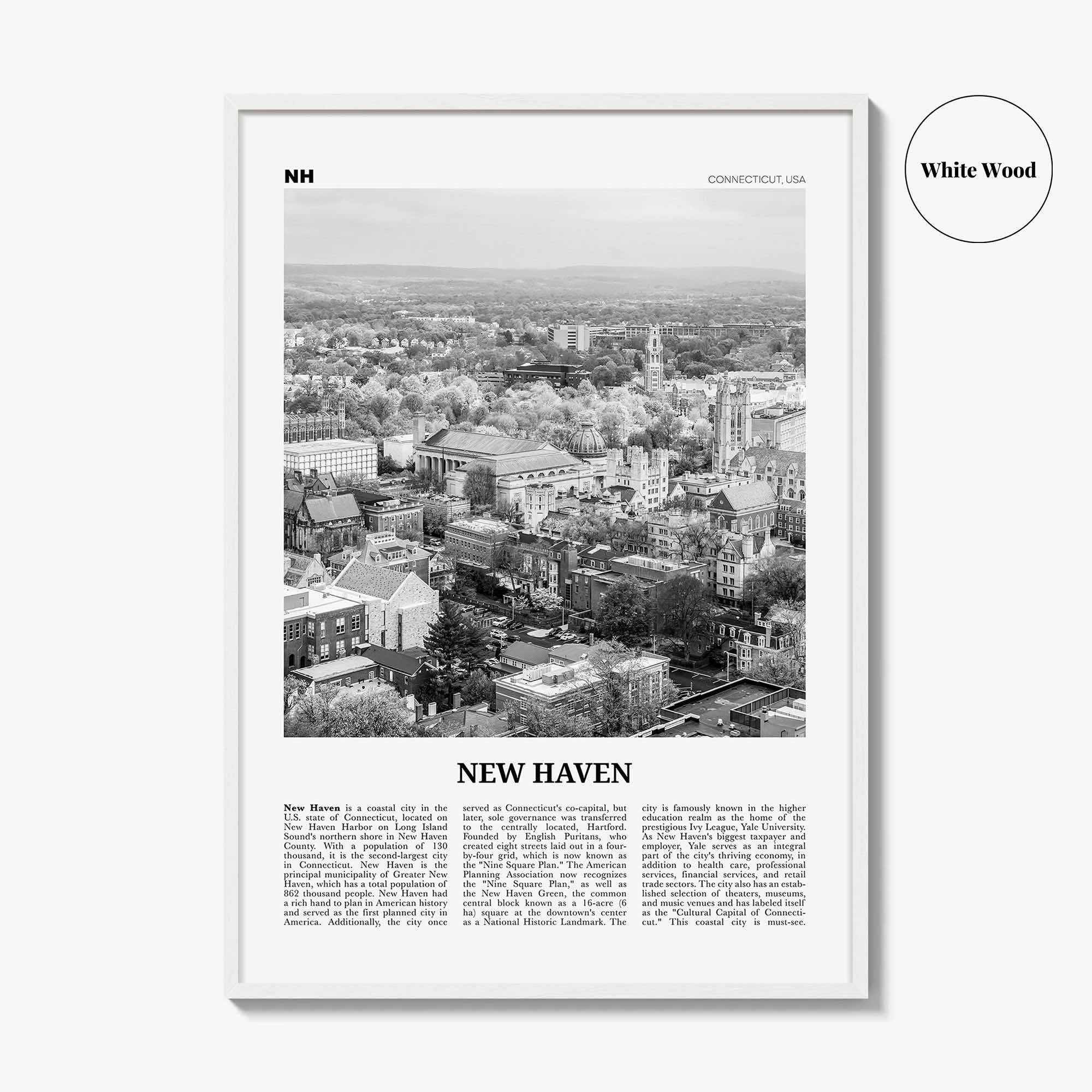 New Haven Print Black and White, New Haven Wall Art, New Haven Poster, New Haven Photo, Connecticut, USA, United States, North America