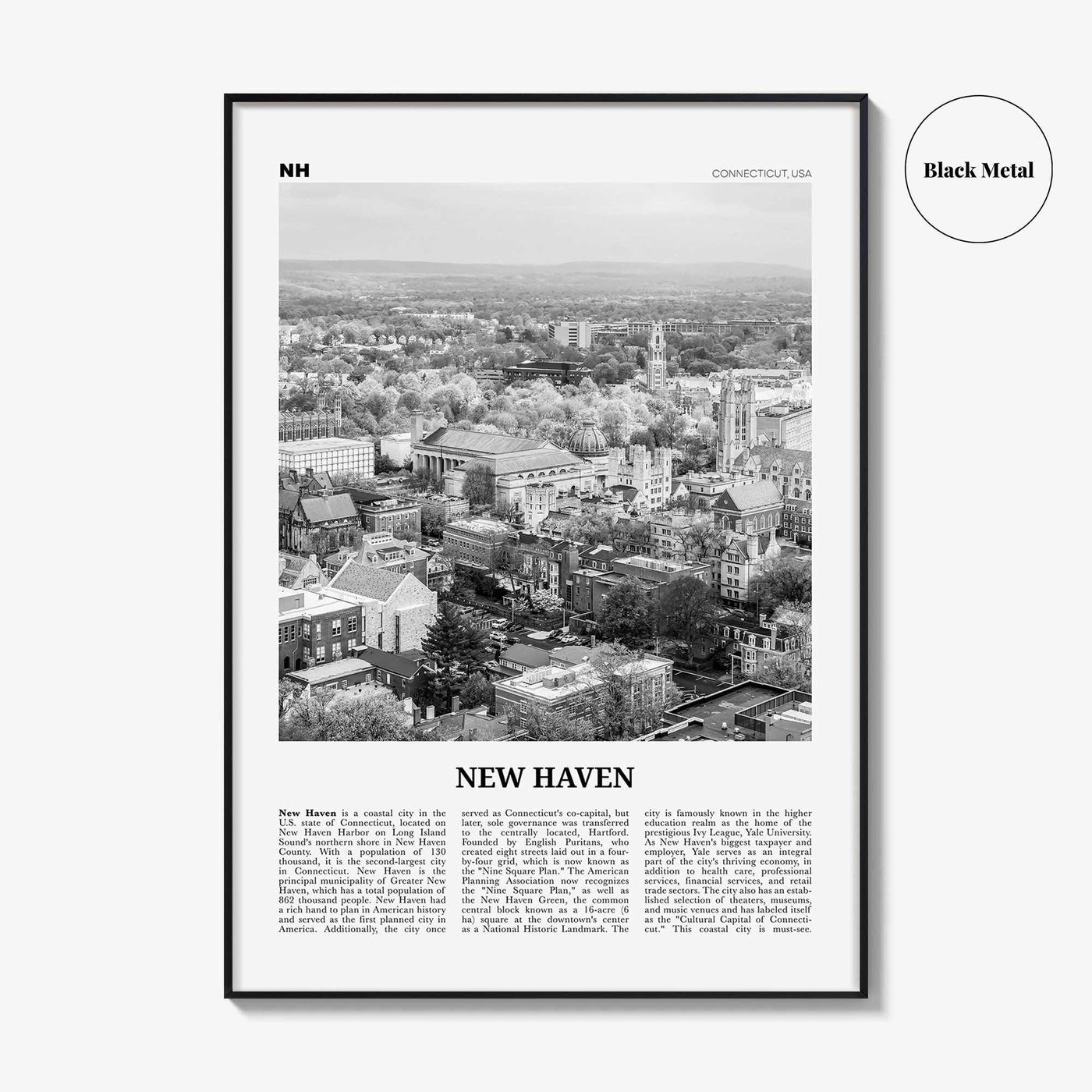New Haven Print Black and White, New Haven Wall Art, New Haven Poster, New Haven Photo, Connecticut, USA, United States, North America