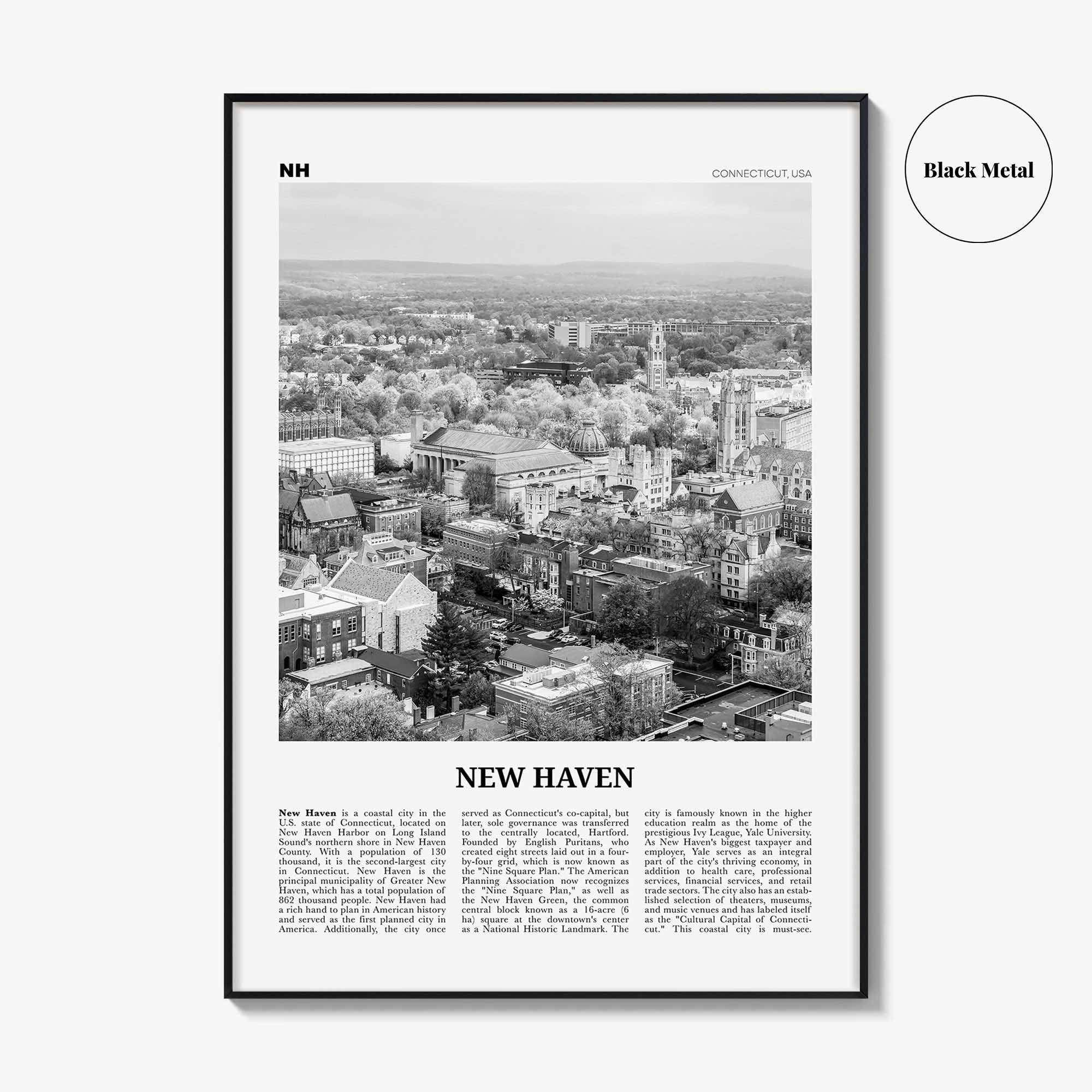 New Haven Print Black and White, New Haven Wall Art, New Haven Poster, New Haven Photo, Connecticut, USA, United States, North America