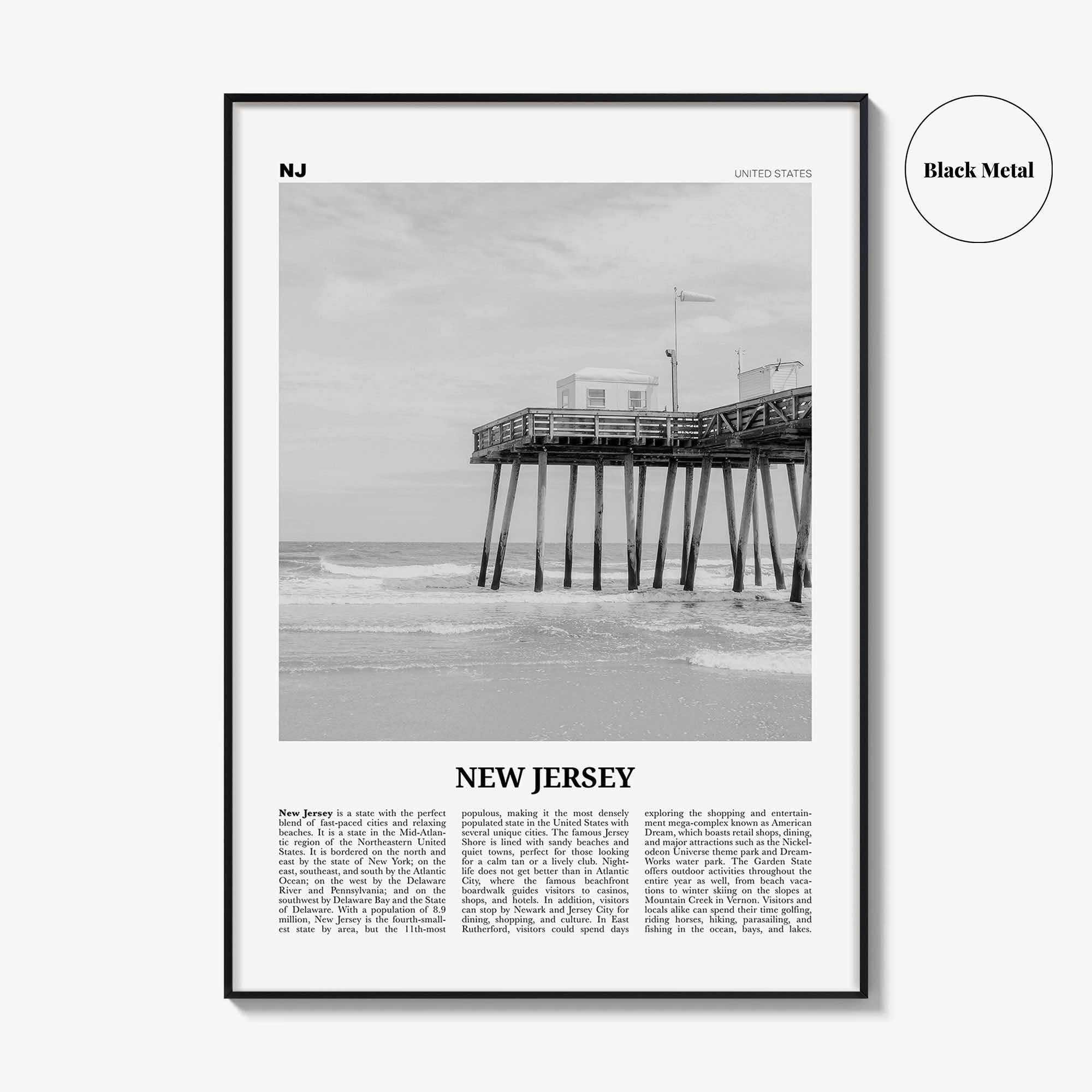New Jersey Print Black and White No 1, New Jersey Wall Art, New Jersey Poster, New Jersey Photo, New Jersey Wall Decor, USA, United States