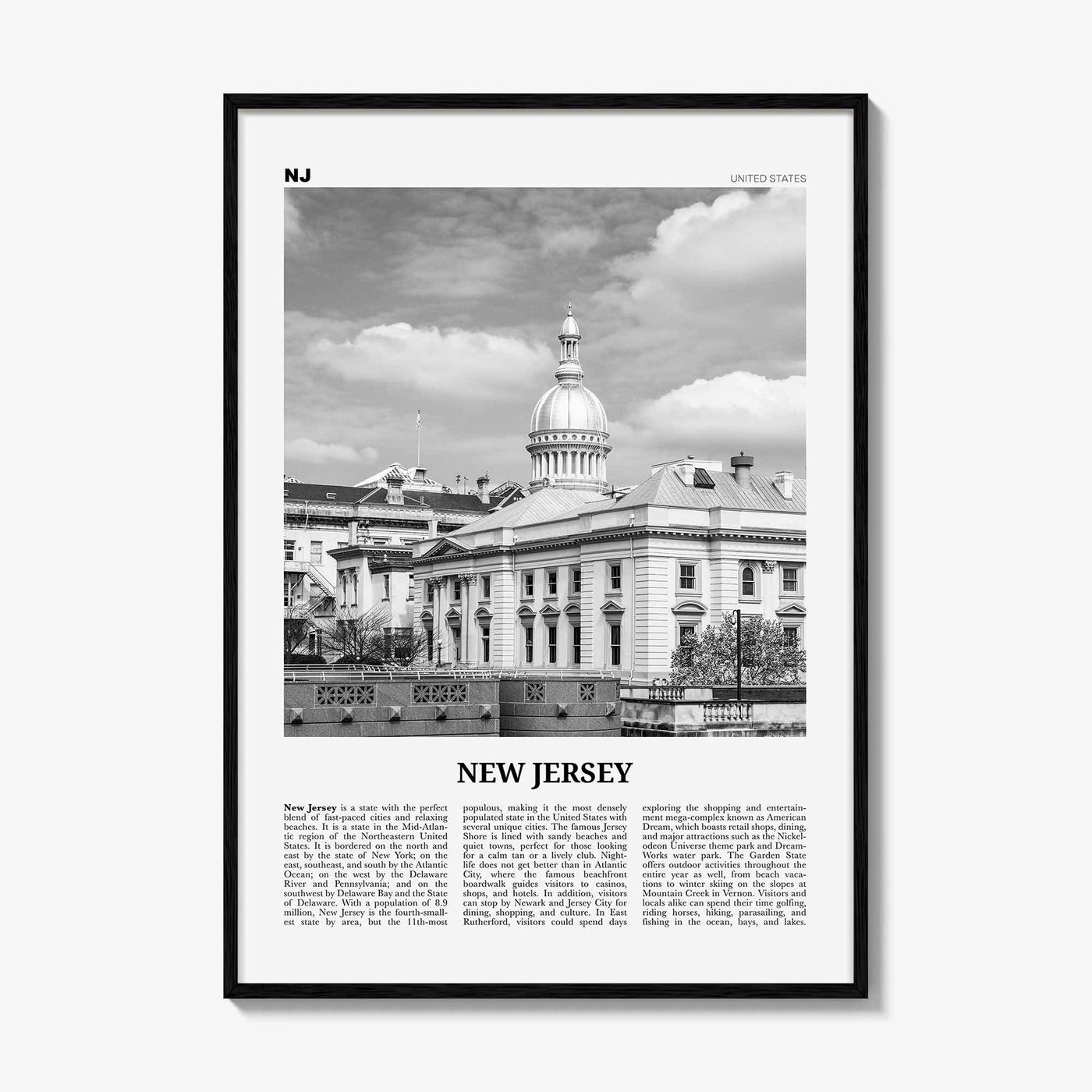 New Jersey Print Black and White No 4, New Jersey Wall Art, New Jersey Poster, New Jersey Photo, USA, United States, North America