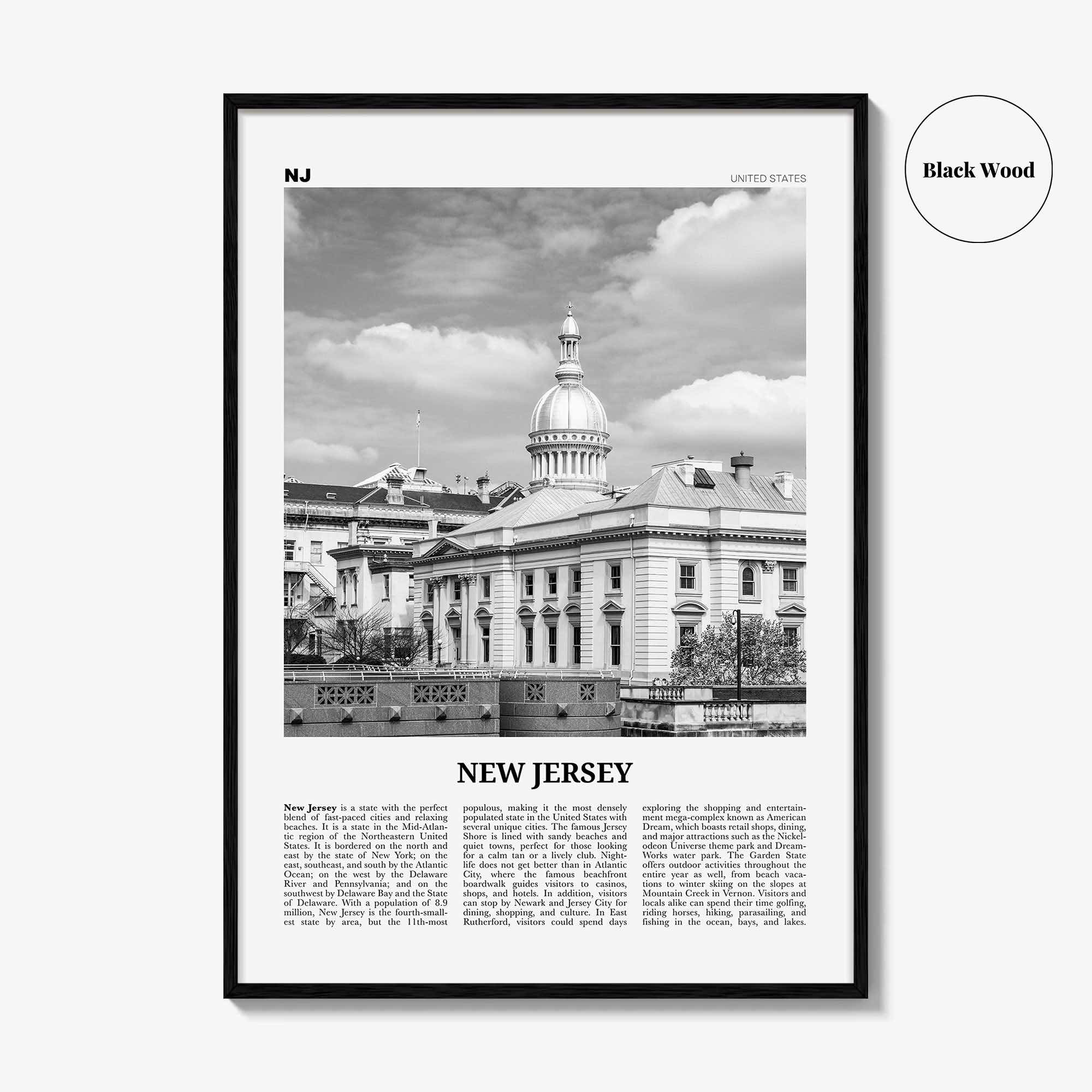 New Jersey Print Black and White No 4, New Jersey Wall Art, New Jersey Poster, New Jersey Photo, USA, United States, North America
