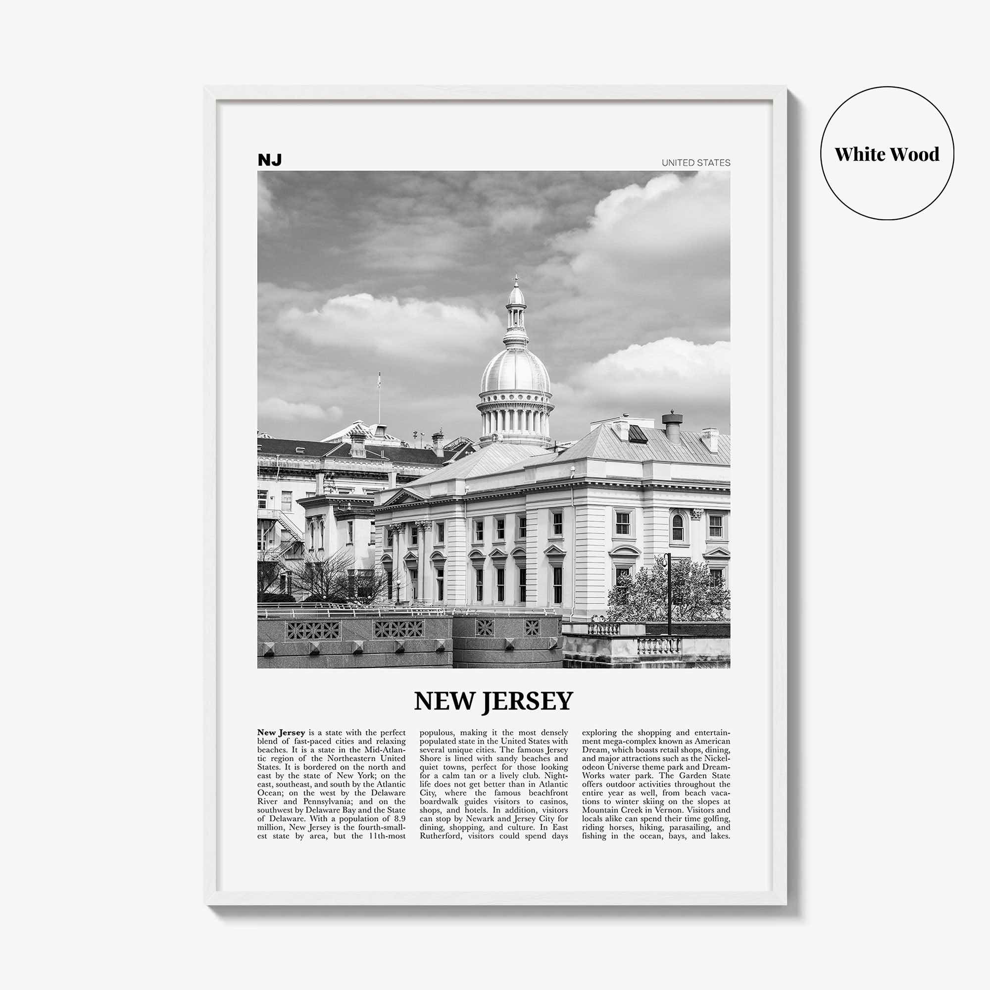New Jersey Print Black and White No 4, New Jersey Wall Art, New Jersey Poster, New Jersey Photo, USA, United States, North America